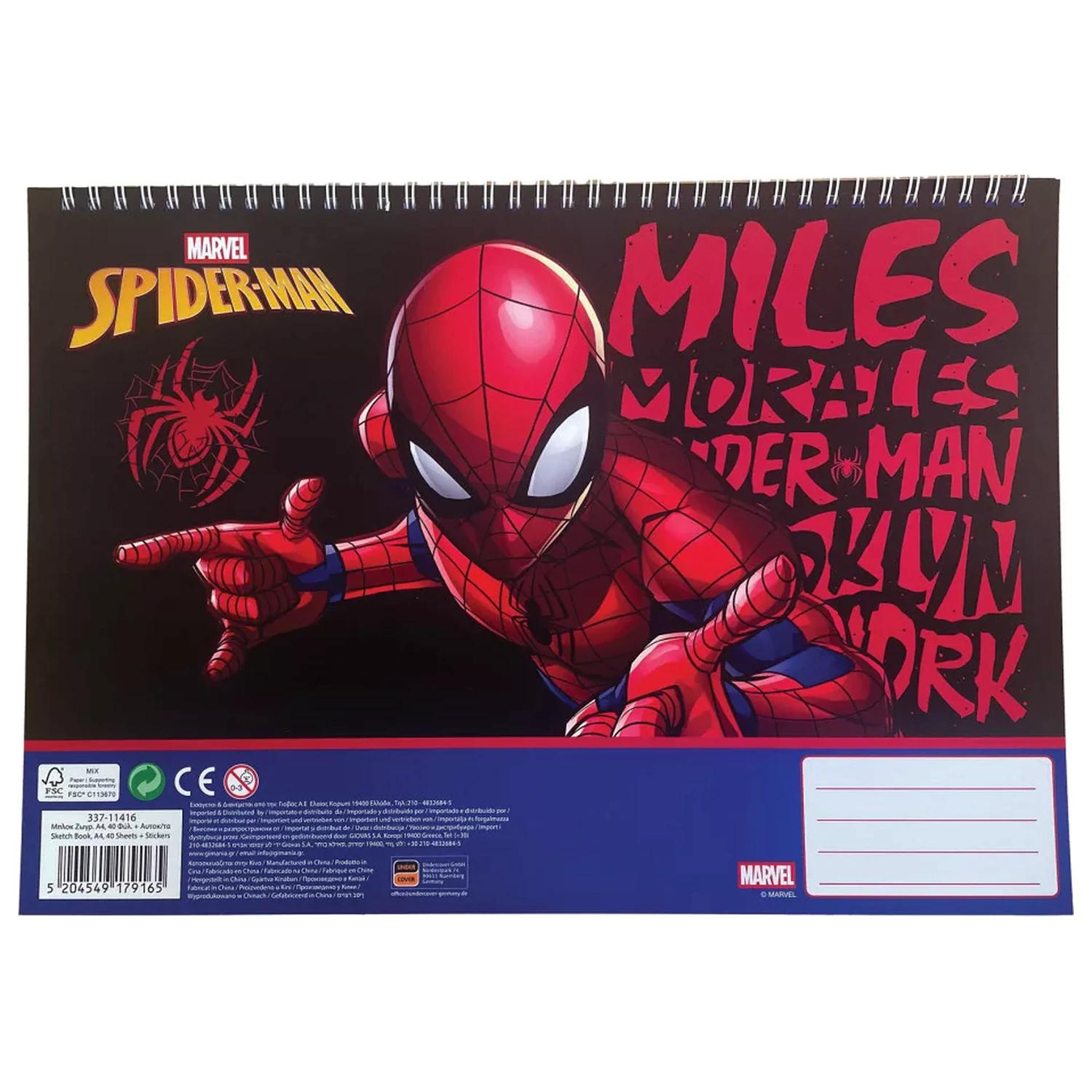 Spider-Man Miles Morales A4 Spiral-Skizzenbuch 40 Blätter mit Stickern Produktfoto