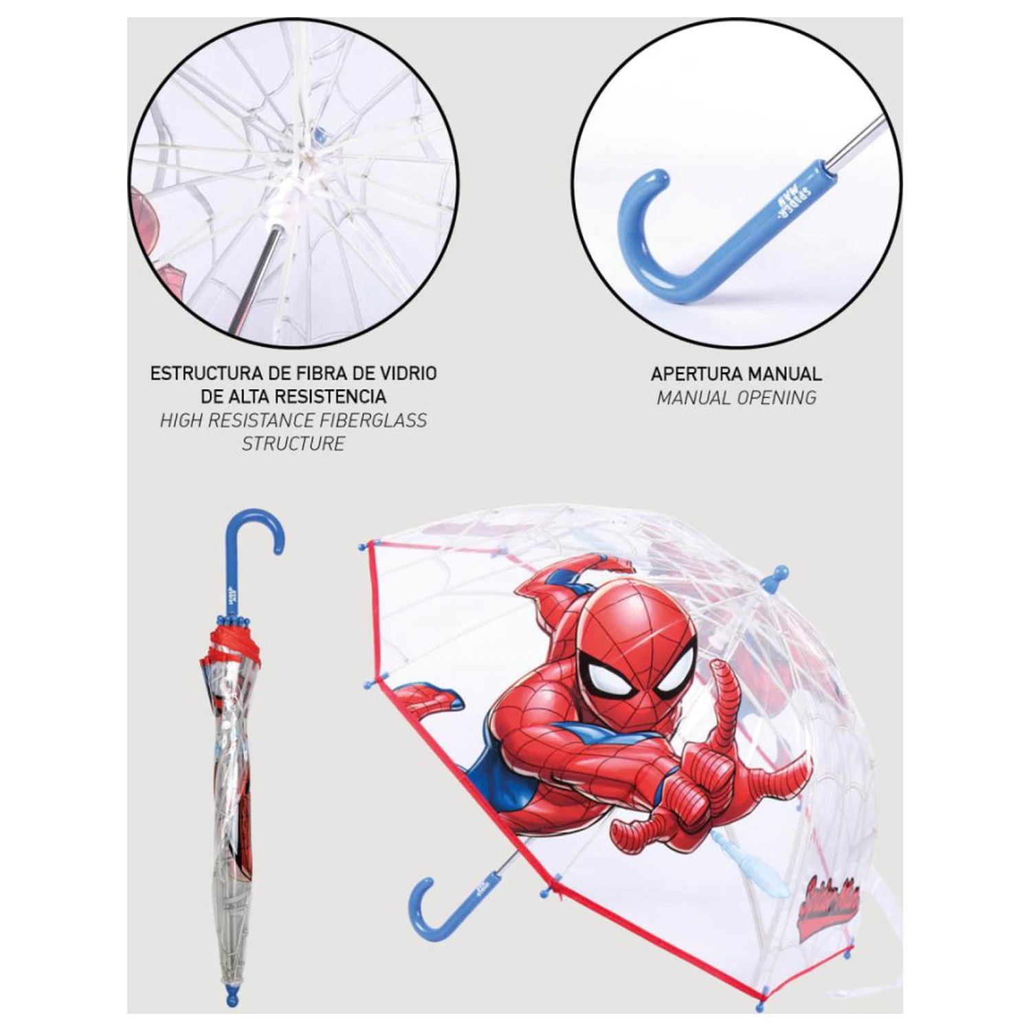 Spider-Man Rain Crawler Kinder transparenter Regenschirm Ø71 cm Produktfoto