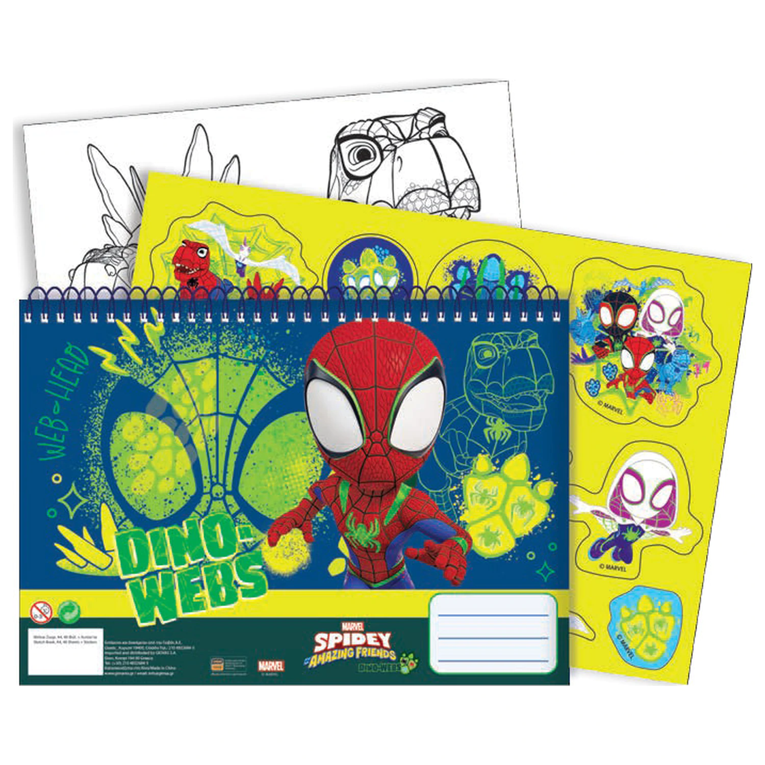 Spider-Man Spidey Dino-Webs A4 Spiral Skizzenbuch 40 Seiten mit Aufklebern Produktfoto