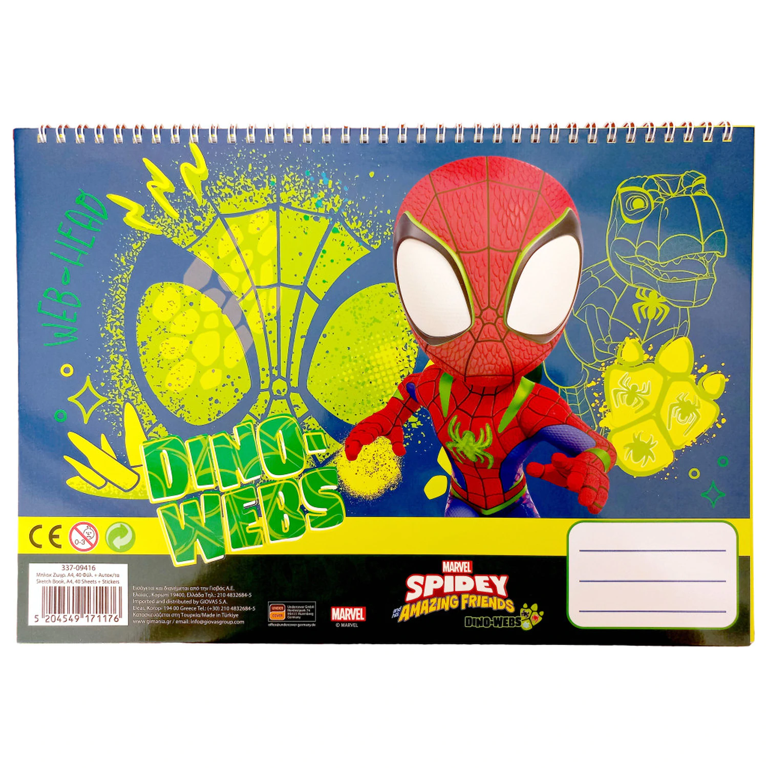 Spider-Man Spidey Dino-Webs A4 Spiral Skizzenbuch 40 Seiten mit Aufklebern Produktfoto