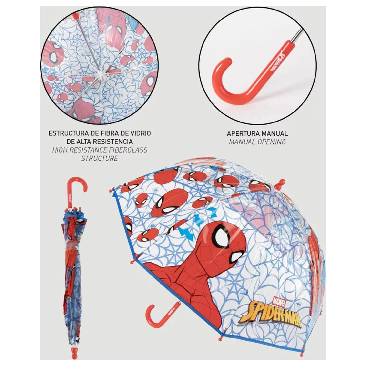 Spider-Man Web Kinder transparenter Regenschirm Produktfoto