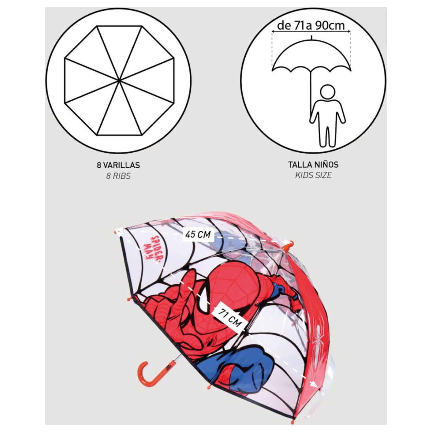 Spider-Man Web-Slinger Kinder transparenter Regenschirm Ø71 cm Produktfoto