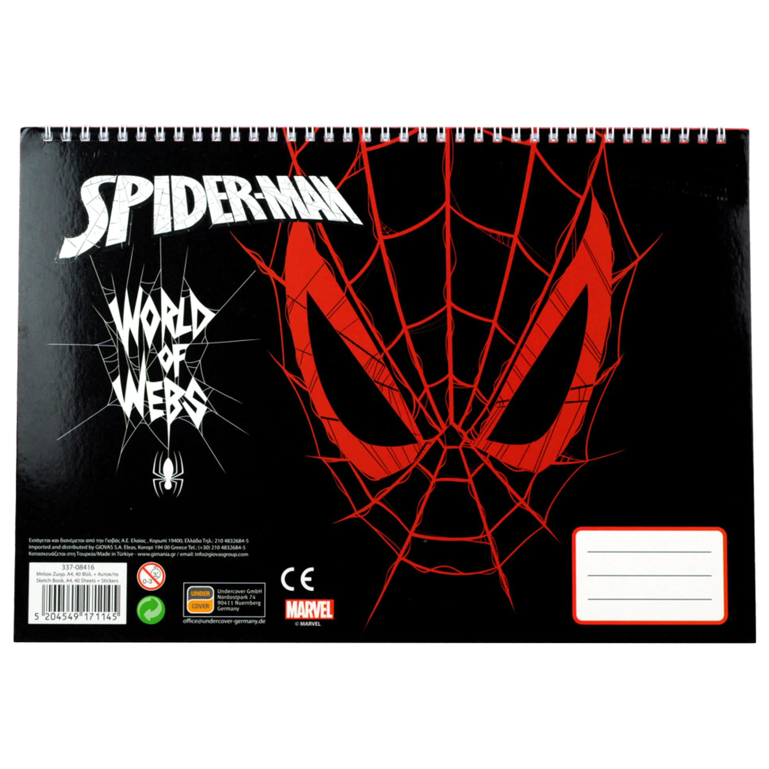 Spider-Man World of Webs A/4 Spiral Skizzenbuch 40 Seiten mit Stickern Produktfoto