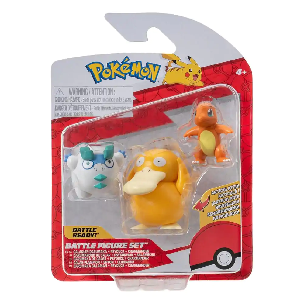 Pokémon Battle Figure Set Figuren 3er-Pack Glumanda #4, Galarian Darumaka, Enton 5 cm Produktfoto