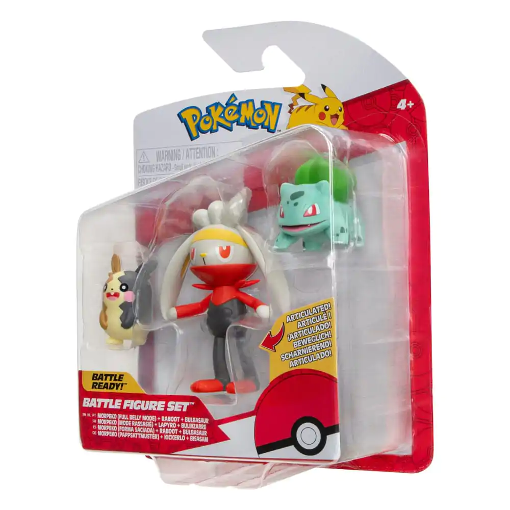 Pokémon Battle Figure Set Figuren 3er-Pack Morpeko, Bisasam #1, Kickerlo 5 cm Produktfoto