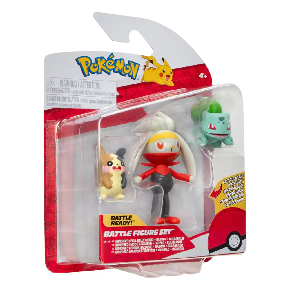 Pokémon Battle Figure Set Figuren 3er-Pack Morpeko, Bisasam #1, Kickerlo 5 cm Produktfoto