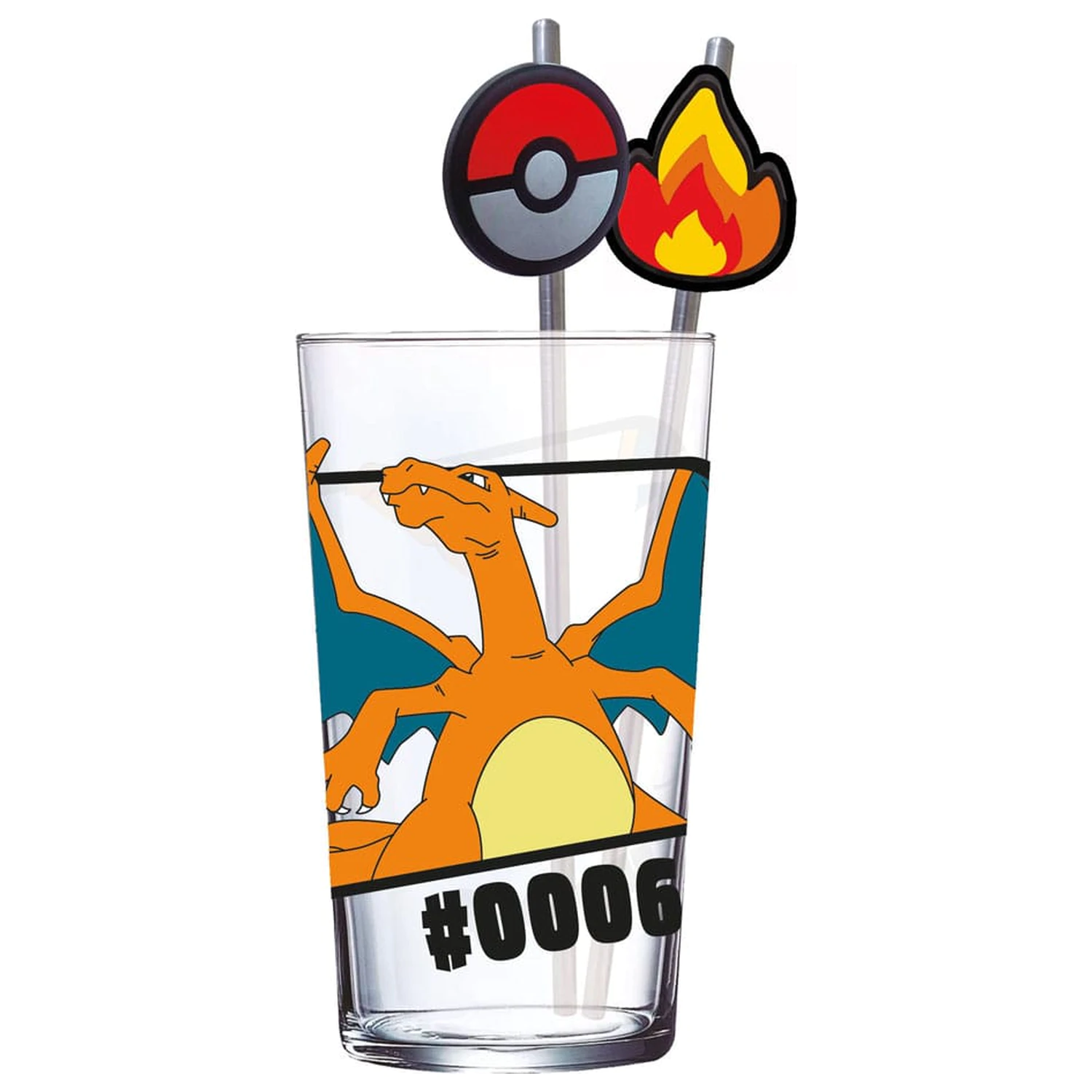 Pokémon Glas-Tumbler mit Trinkhalmen Charizard 480 ml Produktfoto