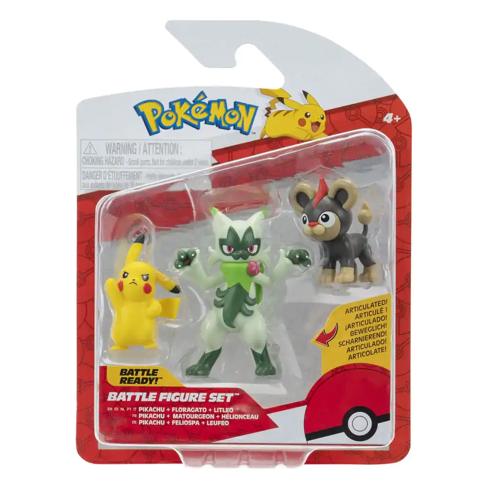 Pokémon First Partner Battle Figuren Set 3er-Pack Litleo, Pikachu & Floragato Produktfoto