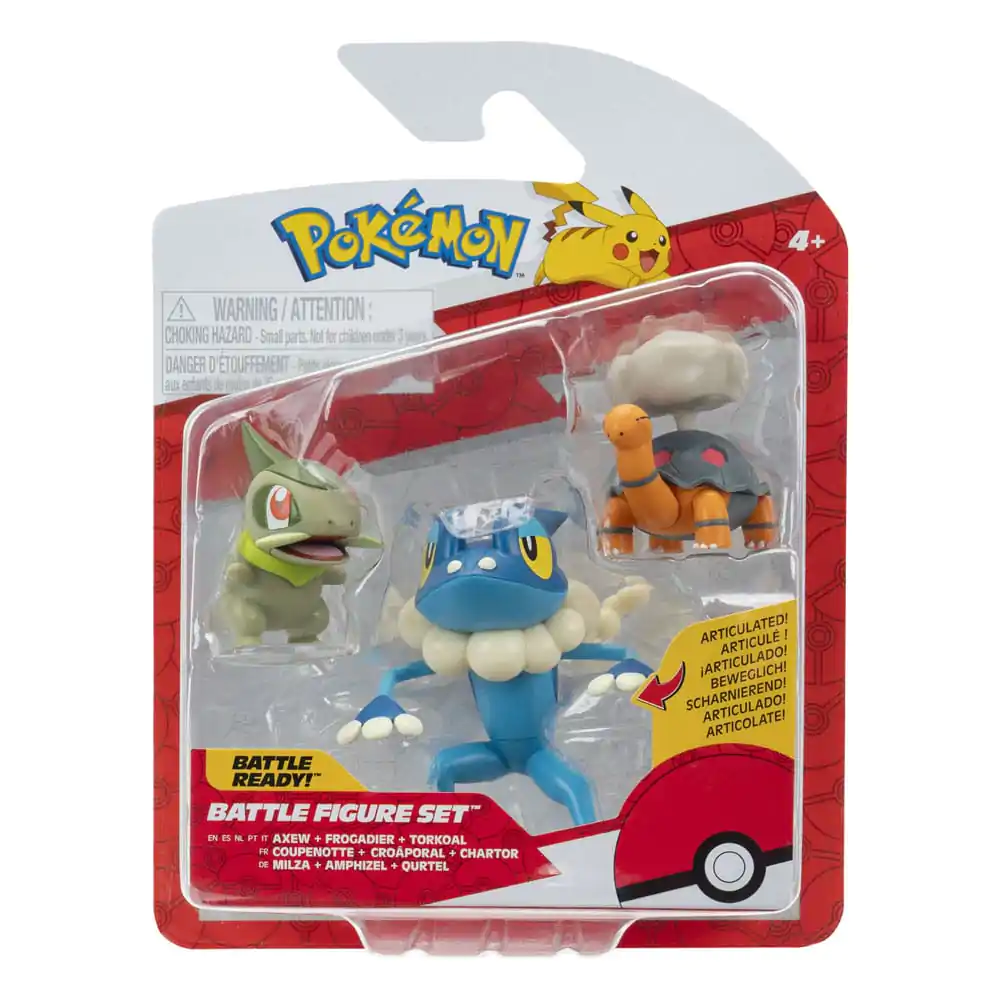 Pokémon First Partner Battle Figur Set Figuren 3er-Pack Torkoal, Axew & Frogadier Produktfoto