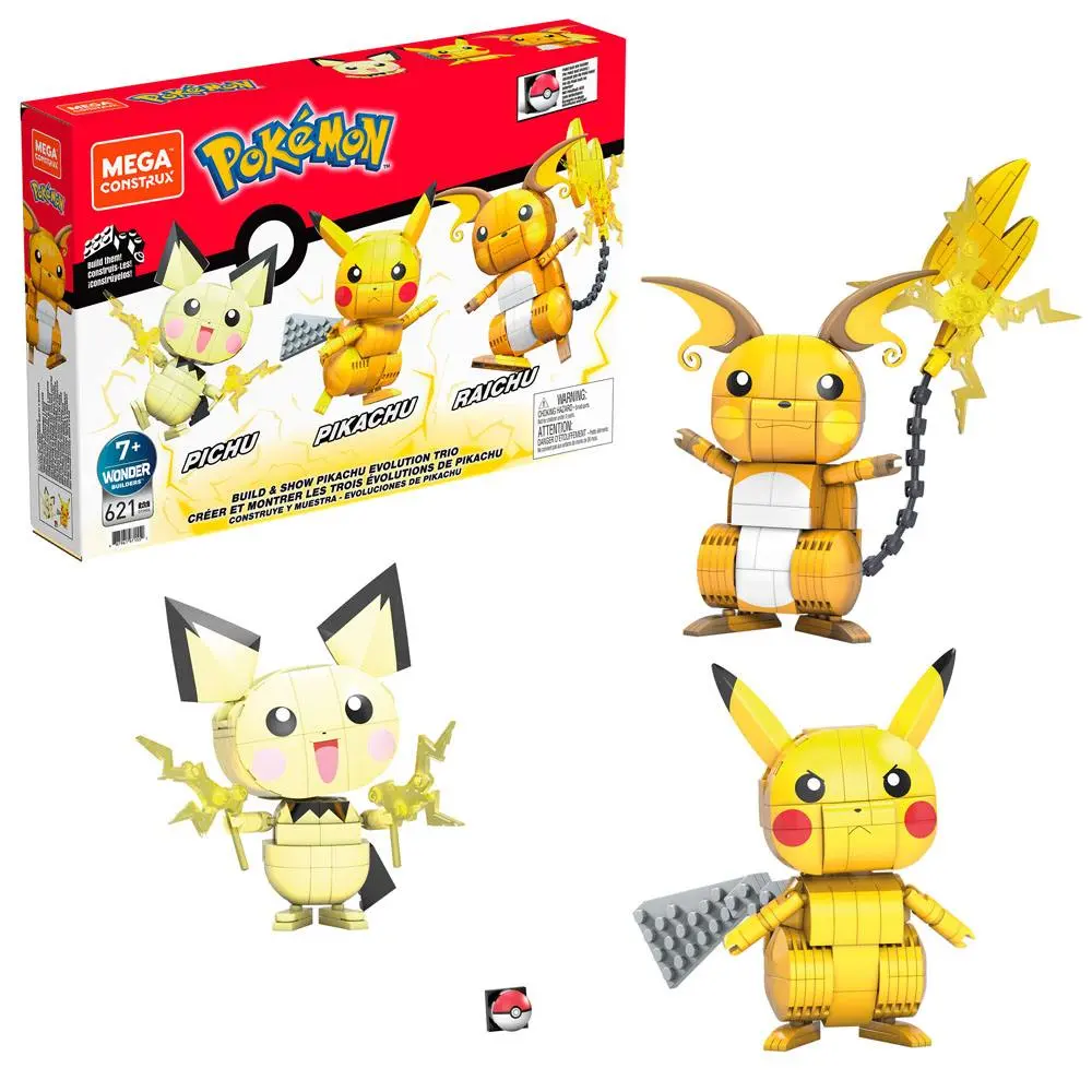 Pokémon Mega Construx Wonder Builders Bauset Pikachu Evolution Trio 13 cm Produktfoto