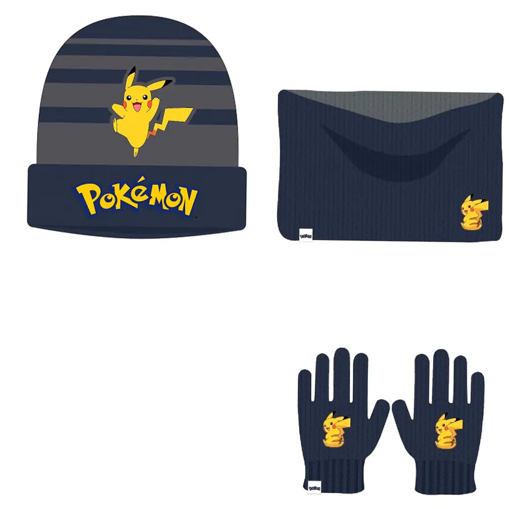 Pokemon Pikachu Winterset für Kinder mit Schlauchschal, Mütze und Handschuhen Produktfoto