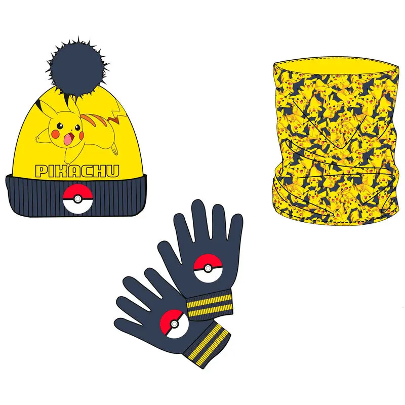 Pokemon Pikachu Schlauchschal,Mütze and Handschuh set termékfotó