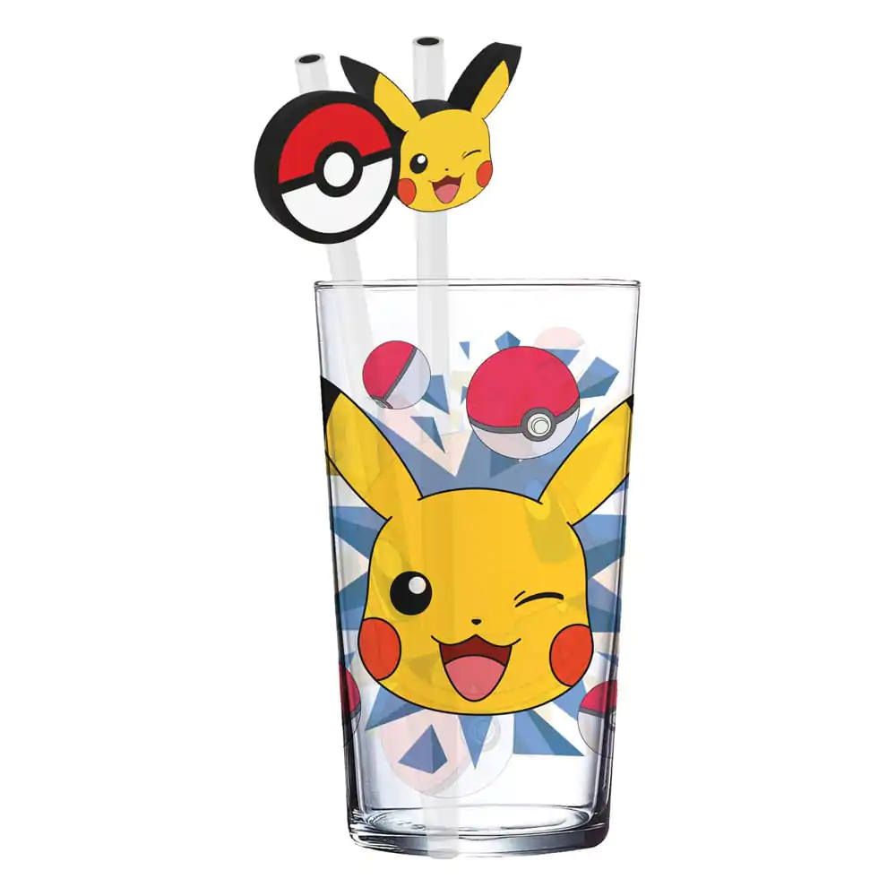 Pokémon Glas-Trinkbecher mit Strohhalmen Pikachu 485 ml Produktfoto