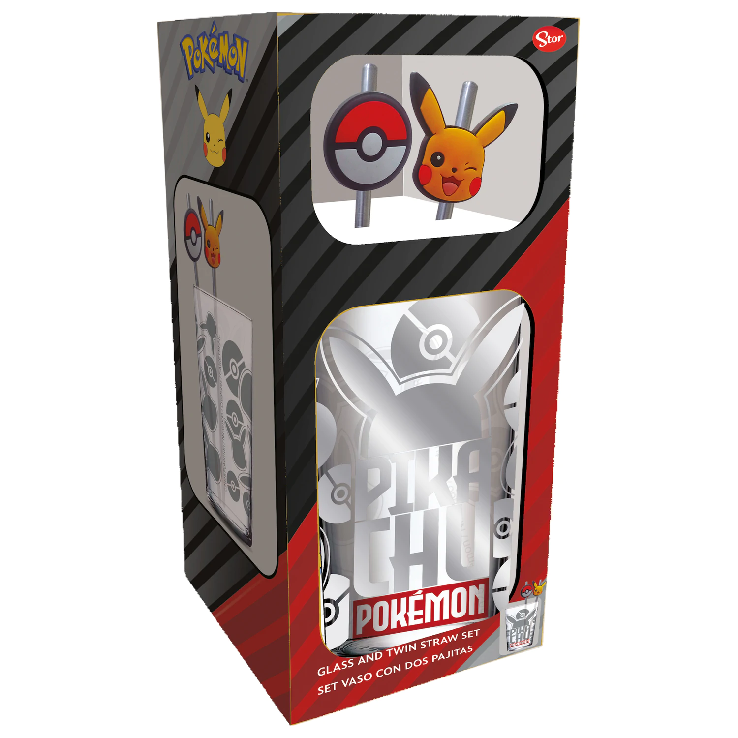 Pokémon Pikachu Glas-Trinkbecher mit Strohhalmen Produktfoto