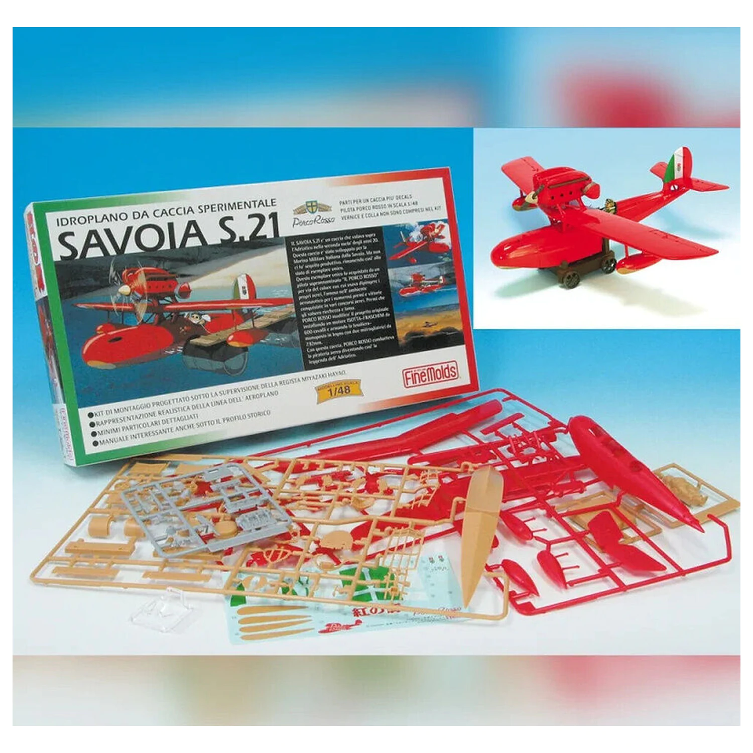 Porco Rosso Savoia S.21 Wasserflugzeug Modellbausatz + Porco Rosso Figur Produktfoto