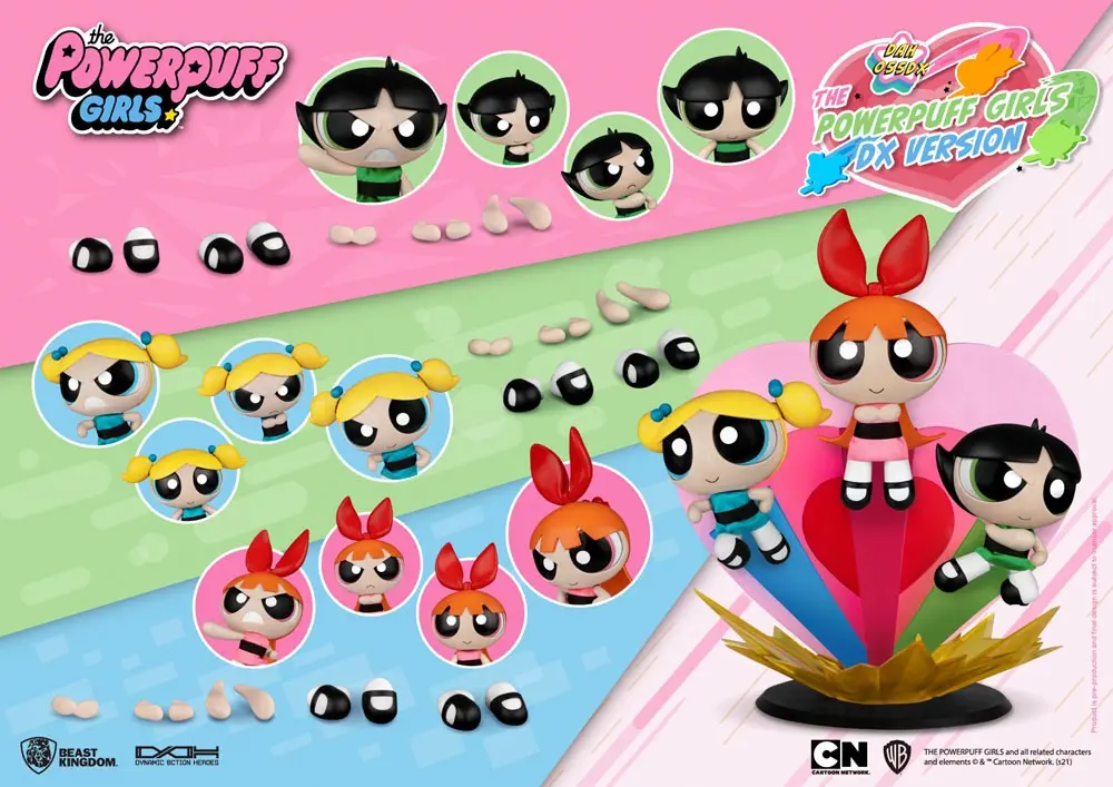 Powerpuff Girls Dynamic 8ction Heroes Actionfiguren 1/9 Blossom, Bubbles & Buttercup Deluxe 14 cm Produktfoto