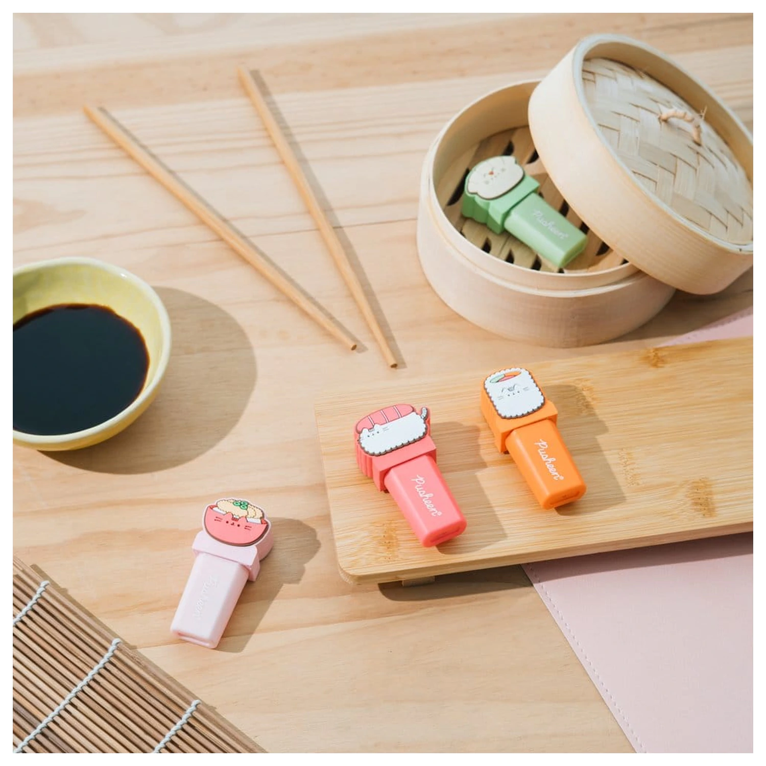 Pusheen Sushi Roll Set aus 4 Textmarkern mit Topper Produktfoto