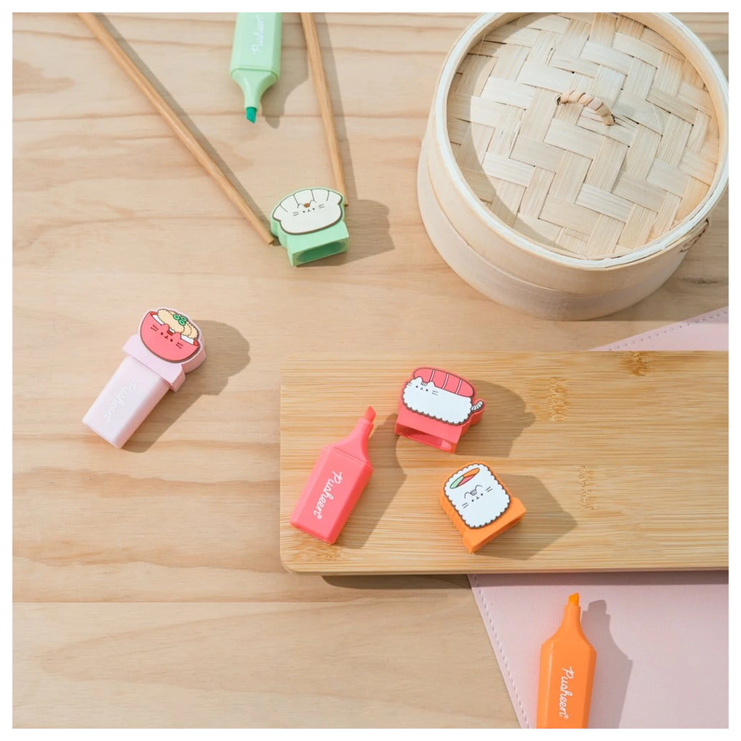 Pusheen Sushi Roll Set aus 4 Textmarkern mit Topper Produktfoto