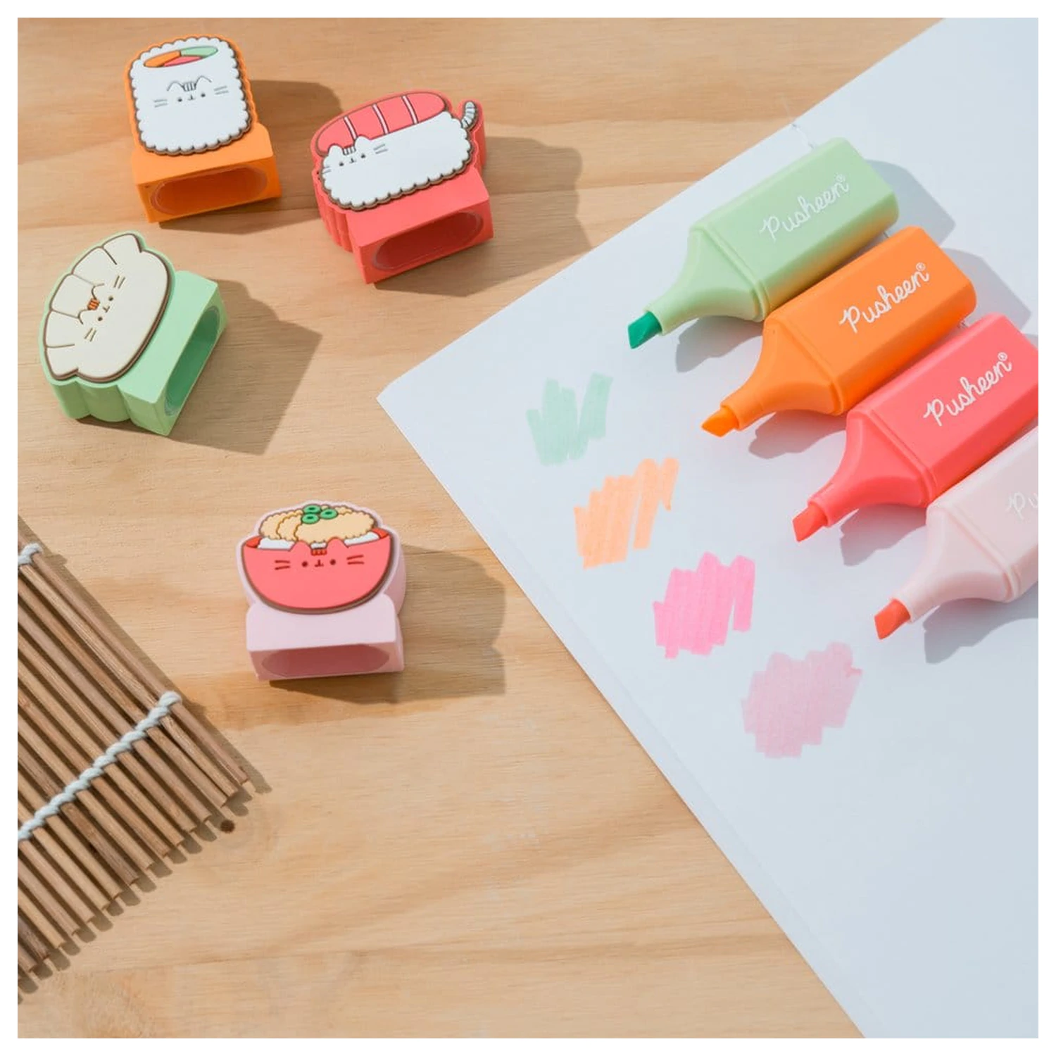 Pusheen Sushi Roll Set aus 4 Textmarkern mit Topper Produktfoto