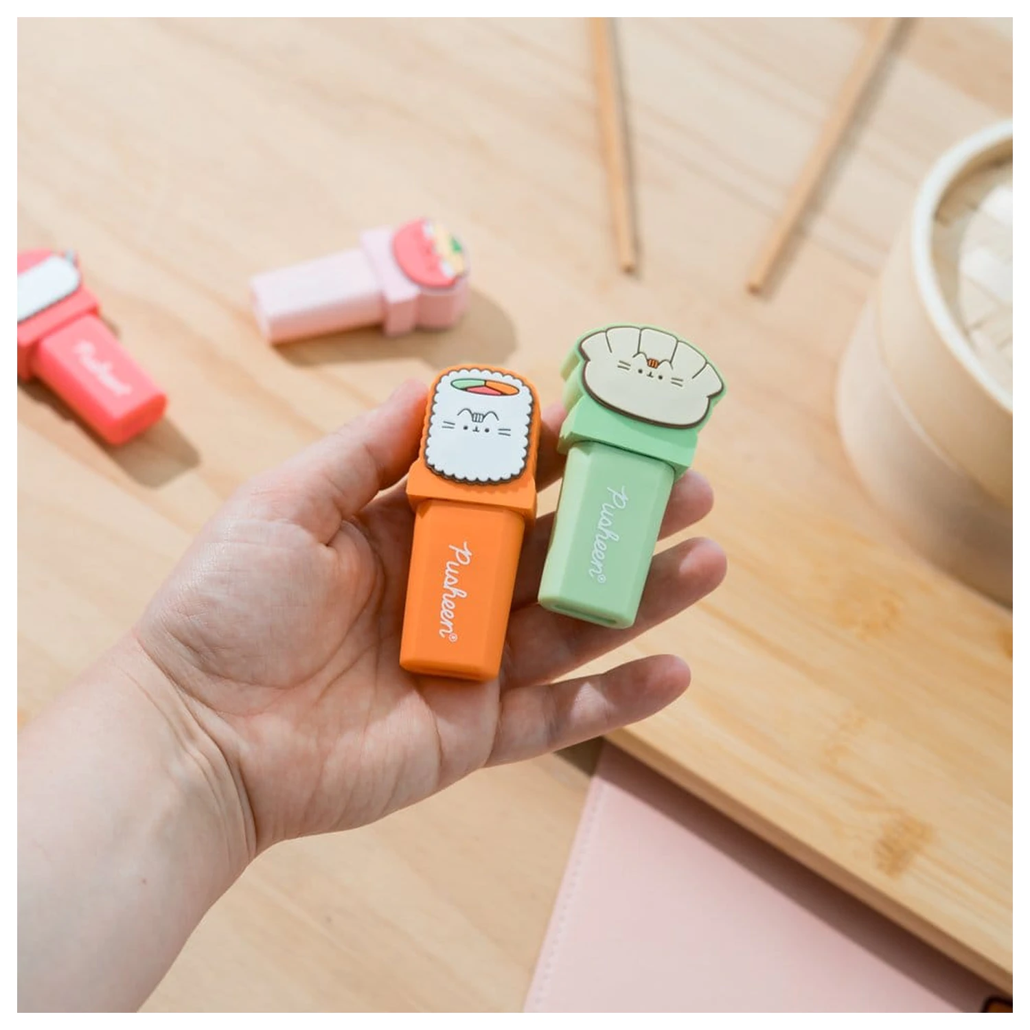 Pusheen Sushi Roll Set aus 4 Textmarkern mit Topper Produktfoto
