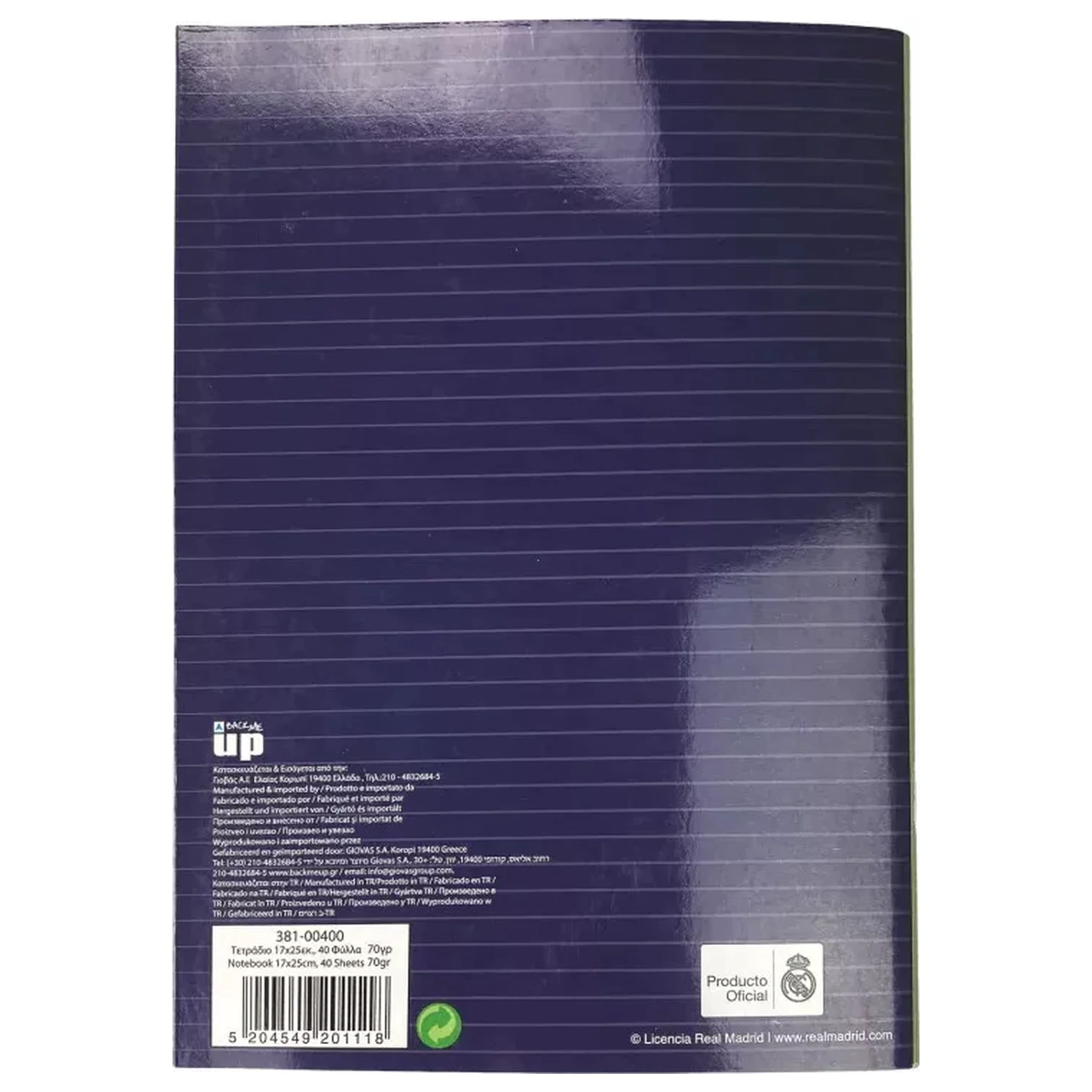 Real Madrid Blue B/5 liniertes Notizbuch, 40 Seiten Produktfoto