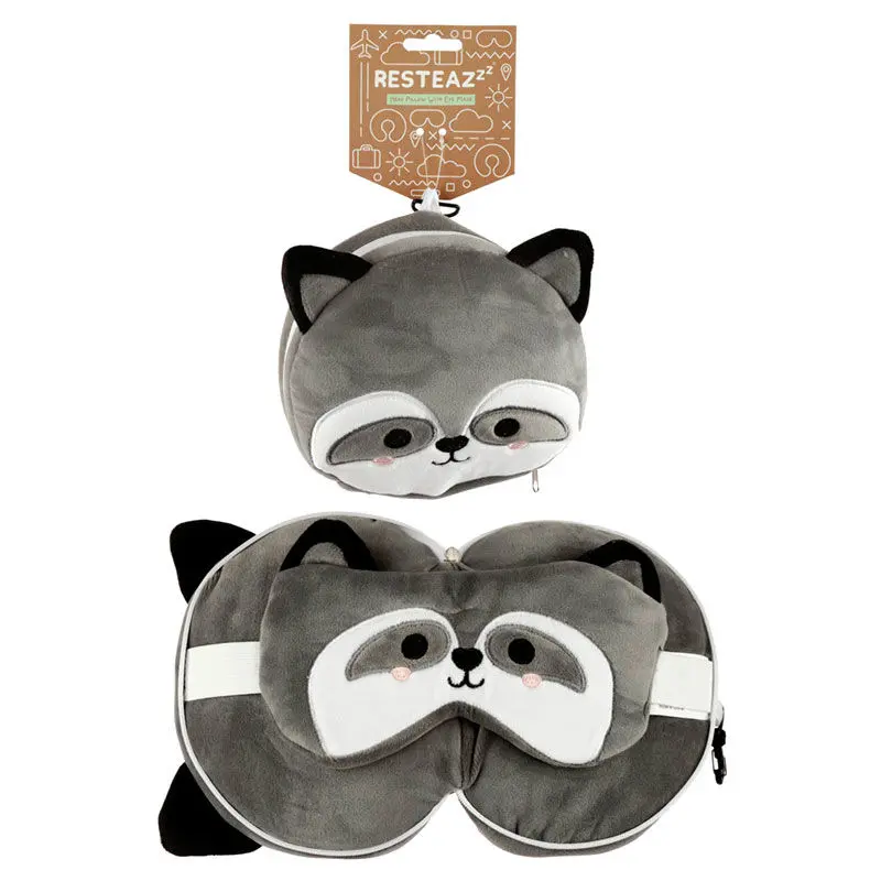 Relaxeazzz Raccoon runden Reisekissen und Augenbinde termékfotó