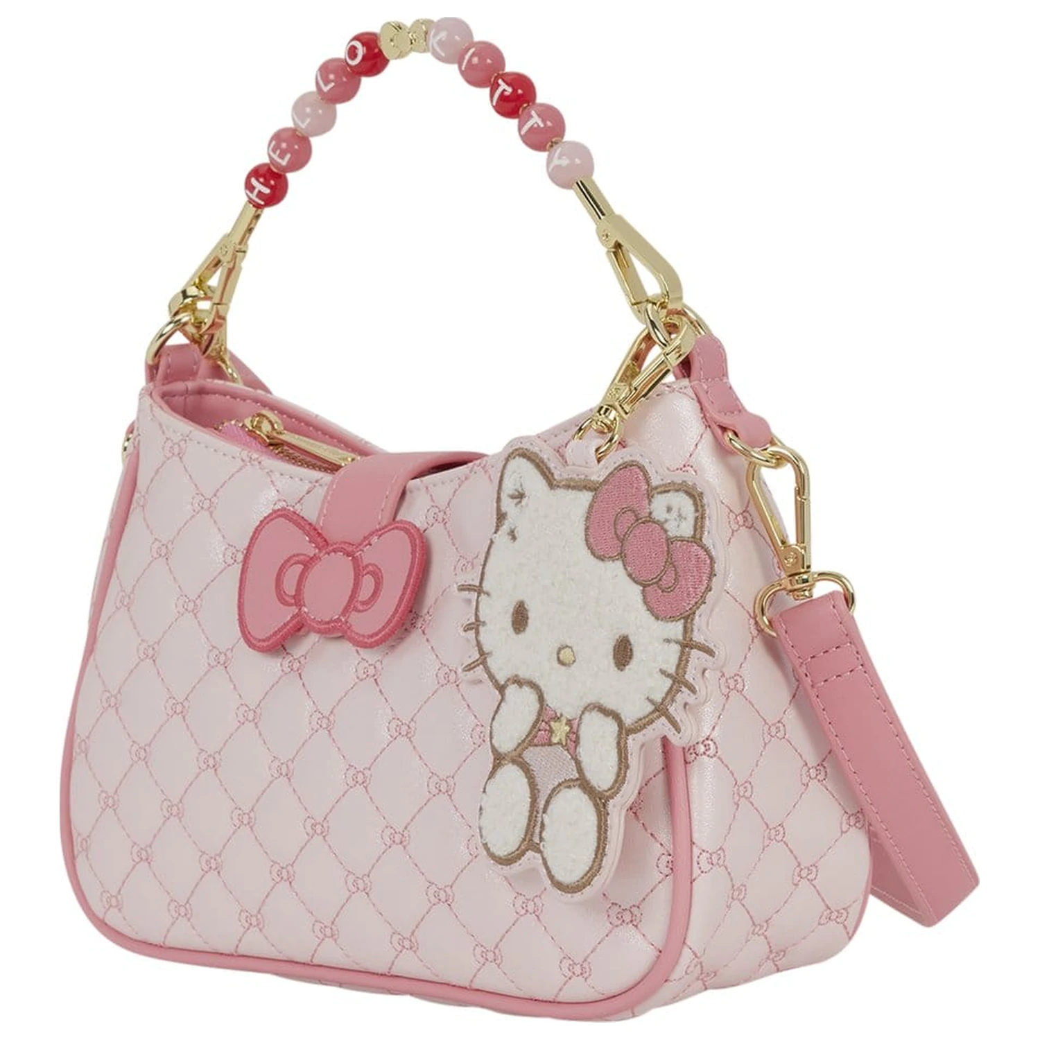 Sanrio by Loungefly Umhängetasche mit Perlenhenkel und Taschananhänger Hello Kitty Steppdesign Produktfoto