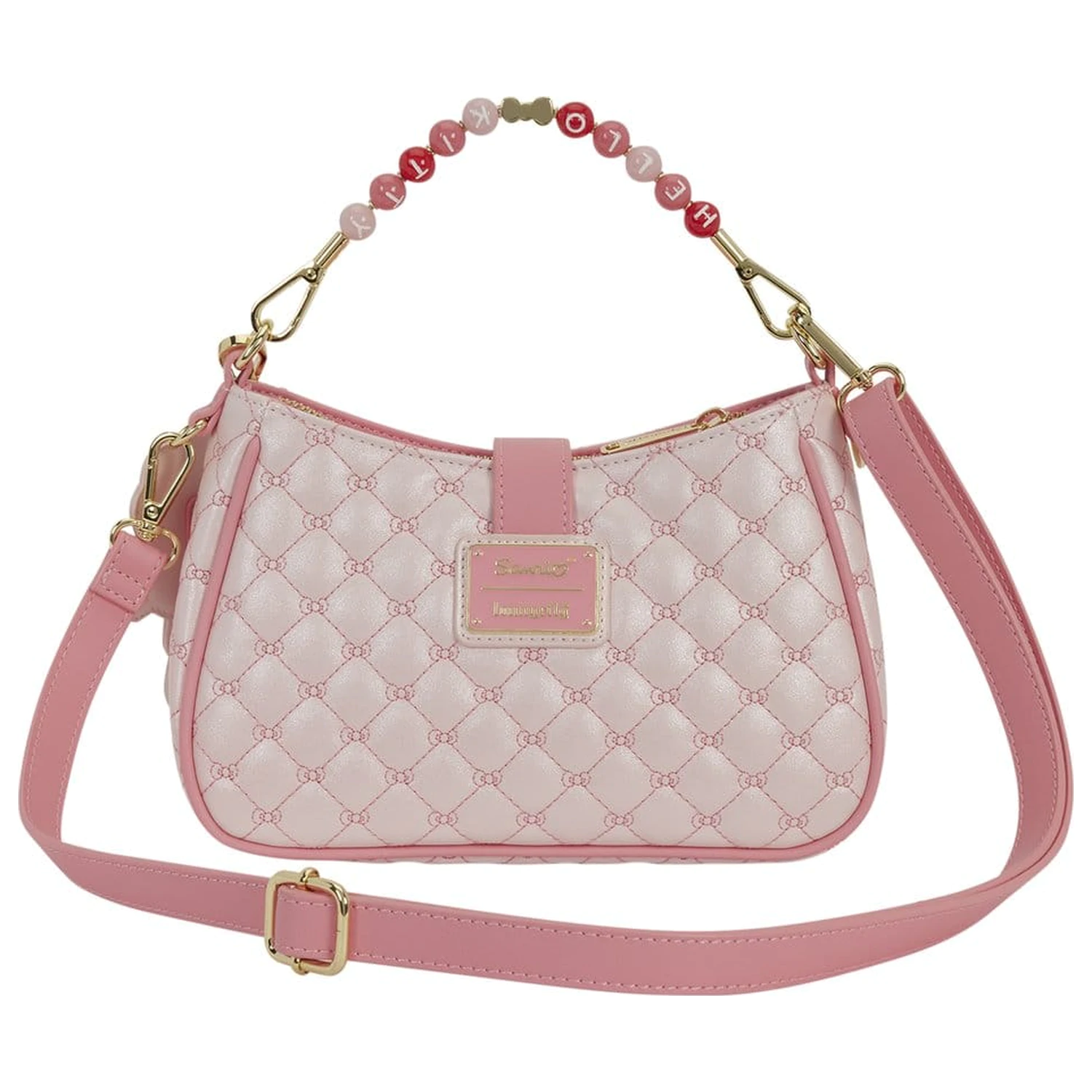 Sanrio by Loungefly Umhängetasche mit Perlenhenkel und Taschananhänger Hello Kitty Steppdesign Produktfoto
