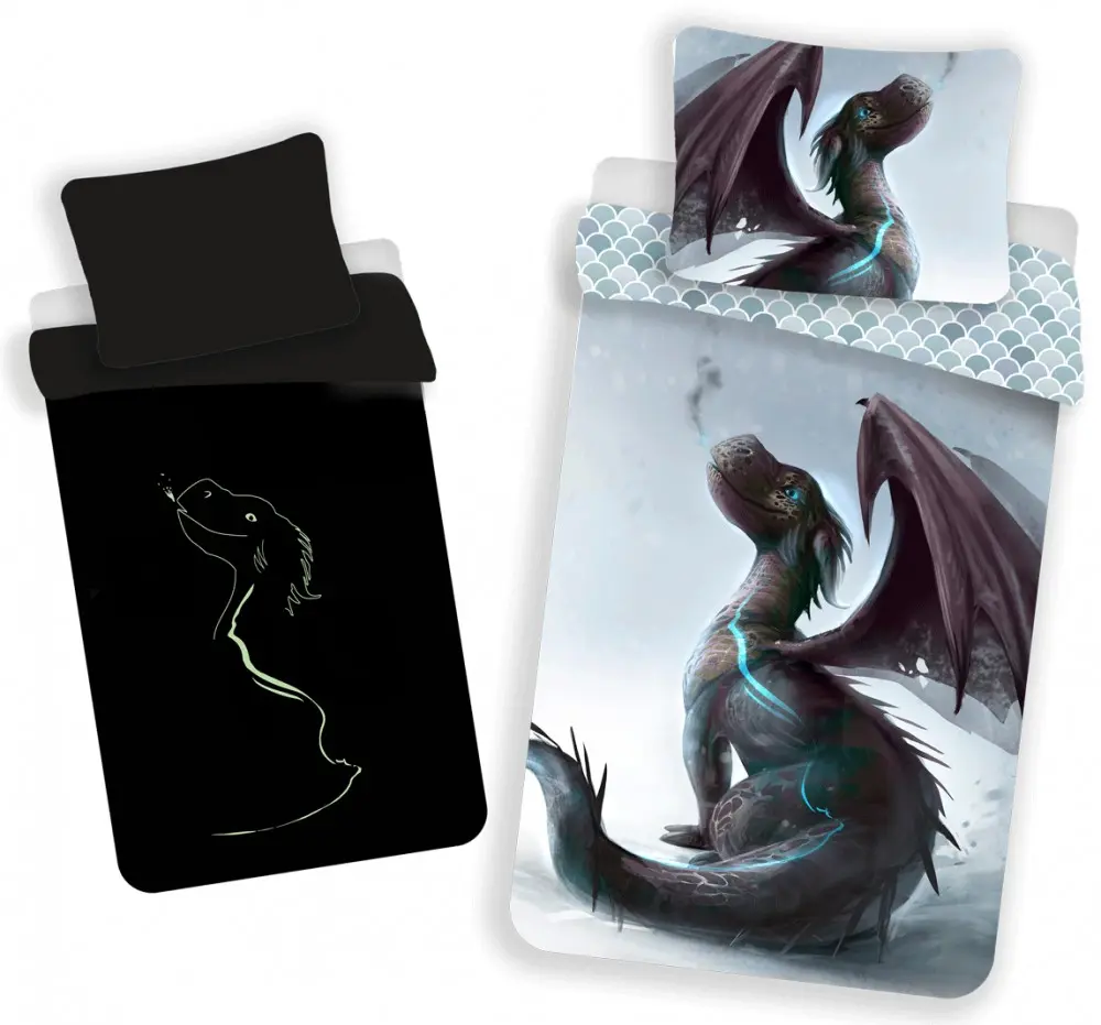 Glow in the Dark Dragon Bettbezug Set 140x200cm, 70x90 cm Produktfoto