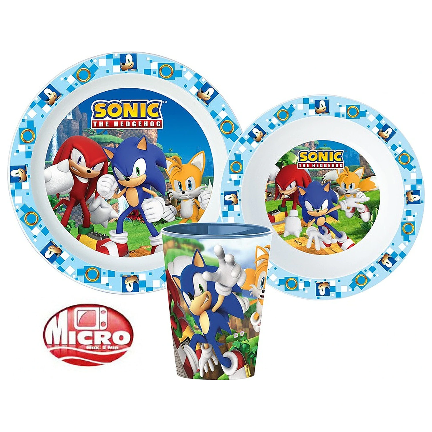Sonic Adventure Geschirr-Set, Micro Plastic Set, mit 260 ml Glas Produktfoto