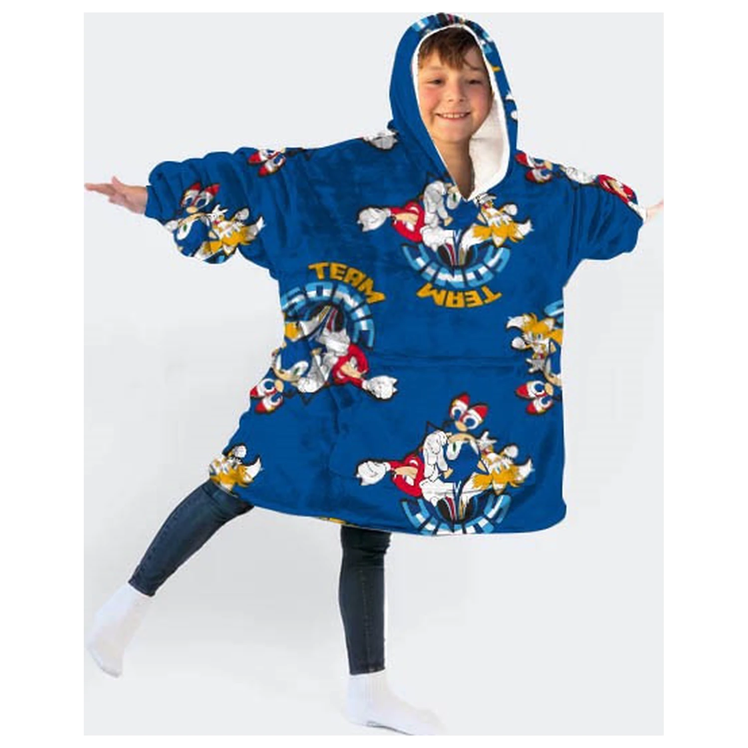 Sonic Team Tragbare Plüsch Fleece-Decke Poncho für 7-14 Jahre Produktfoto