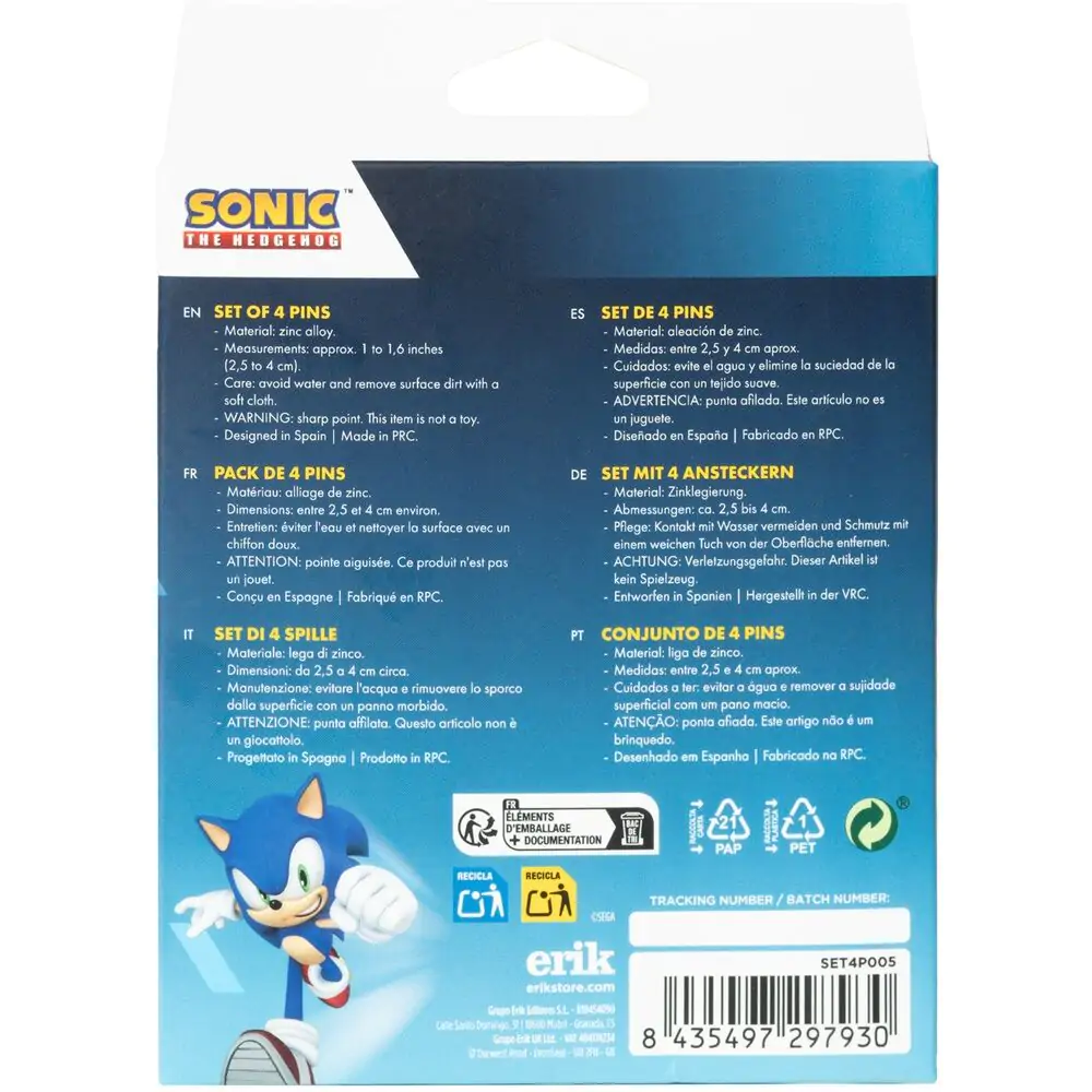 Sonic The Hedgehog 4er Pin Set Produktfoto