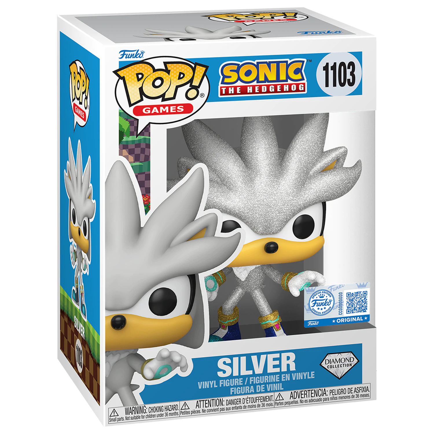 Sonic The Hedgehog Funko POP! Games Vinyl Figur Silver The Hedgehog (FL) 9 cm Produktfoto