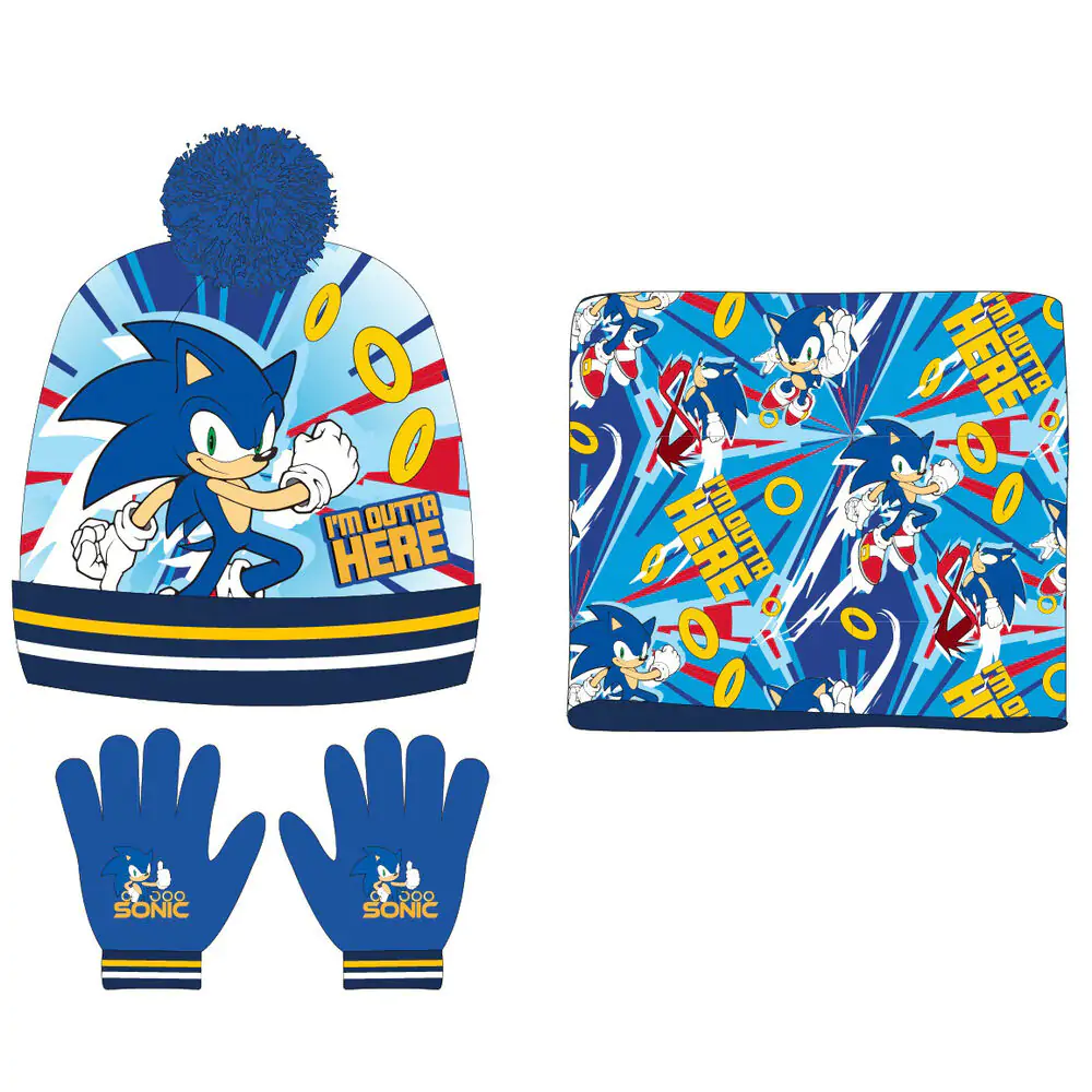 Sonic the Hedgehog Paket mit Schal, Mütze und Handschuhen für Kinder Produktfoto