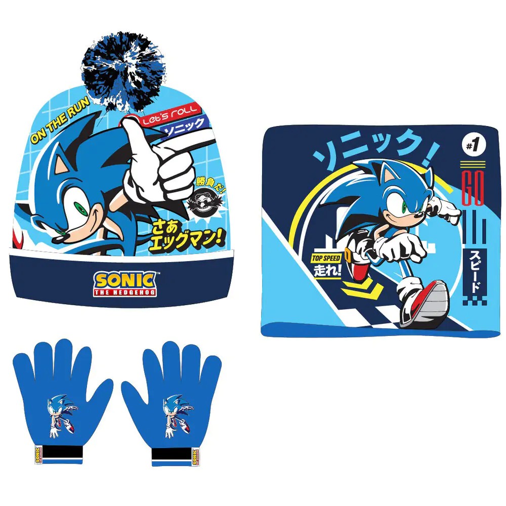 Sonic the Hedgehog Paket mit Schal, Mütze und Handschuhen für Kinder termékfotó