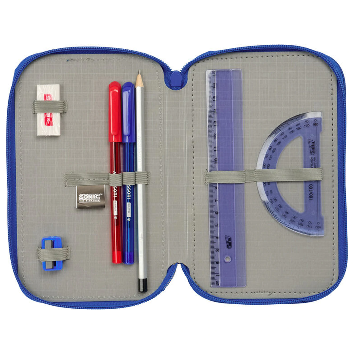 Sonic the Hedgehog dreifaches Federmäppchen 37-teilig Produktfoto