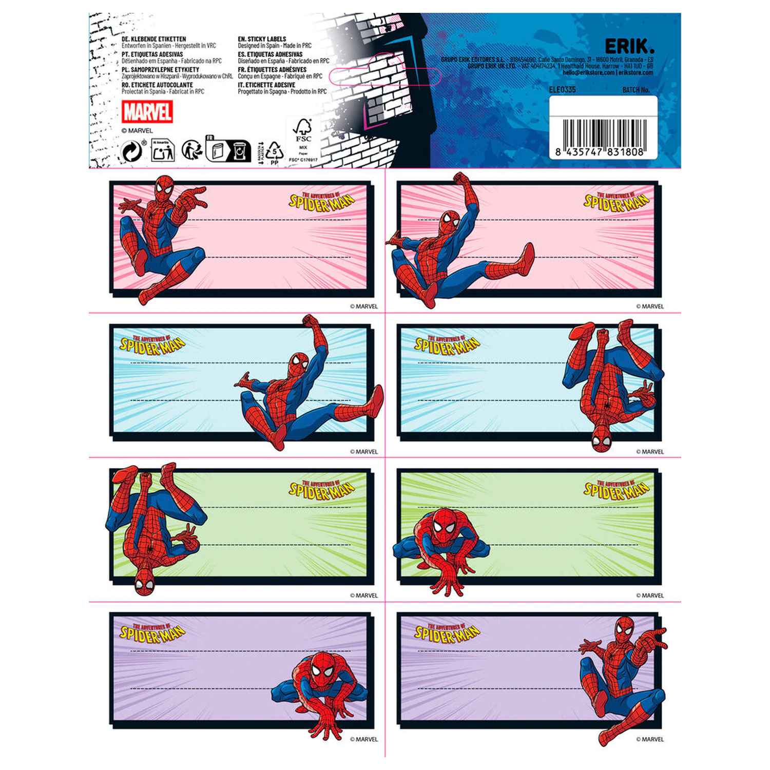 Marvel Spiderman Klebeetiketten Produktfoto