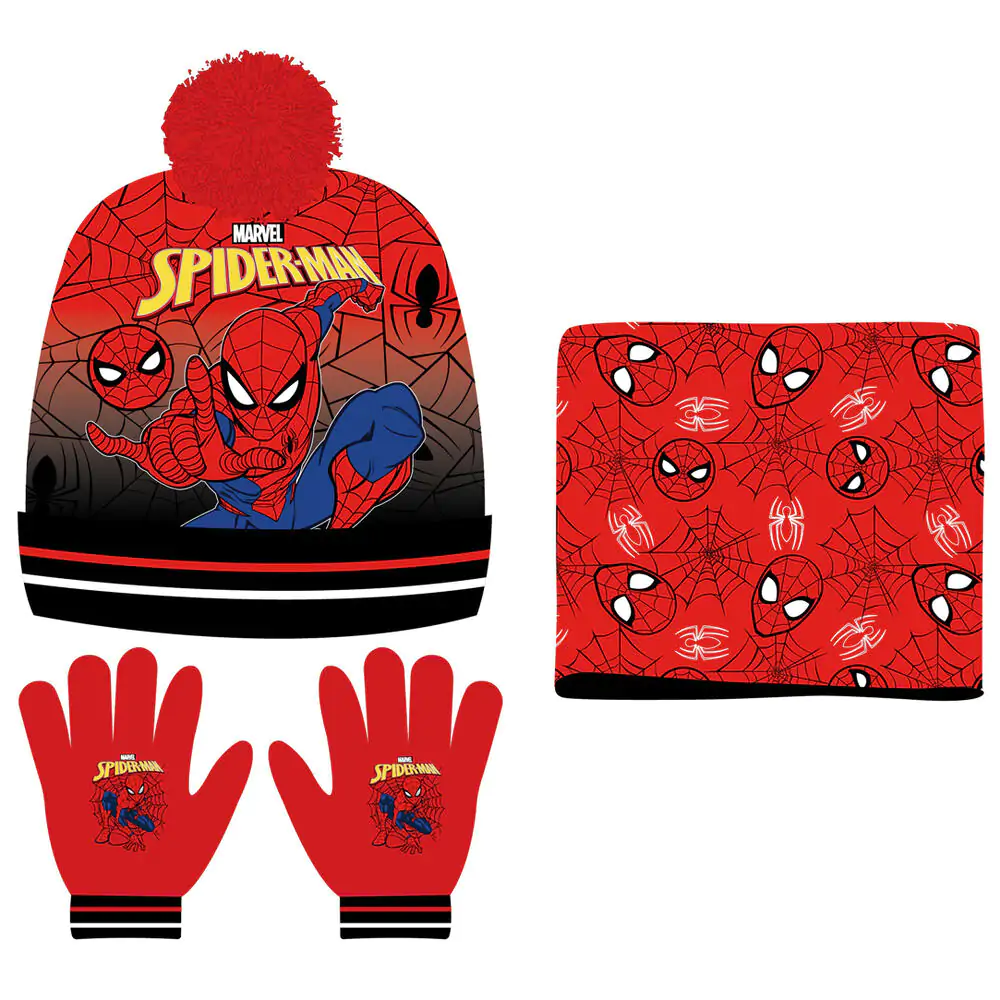 Marvel Spiderman Paket mit Schal, Mütze und Handschuhen für Kinder Produktfoto