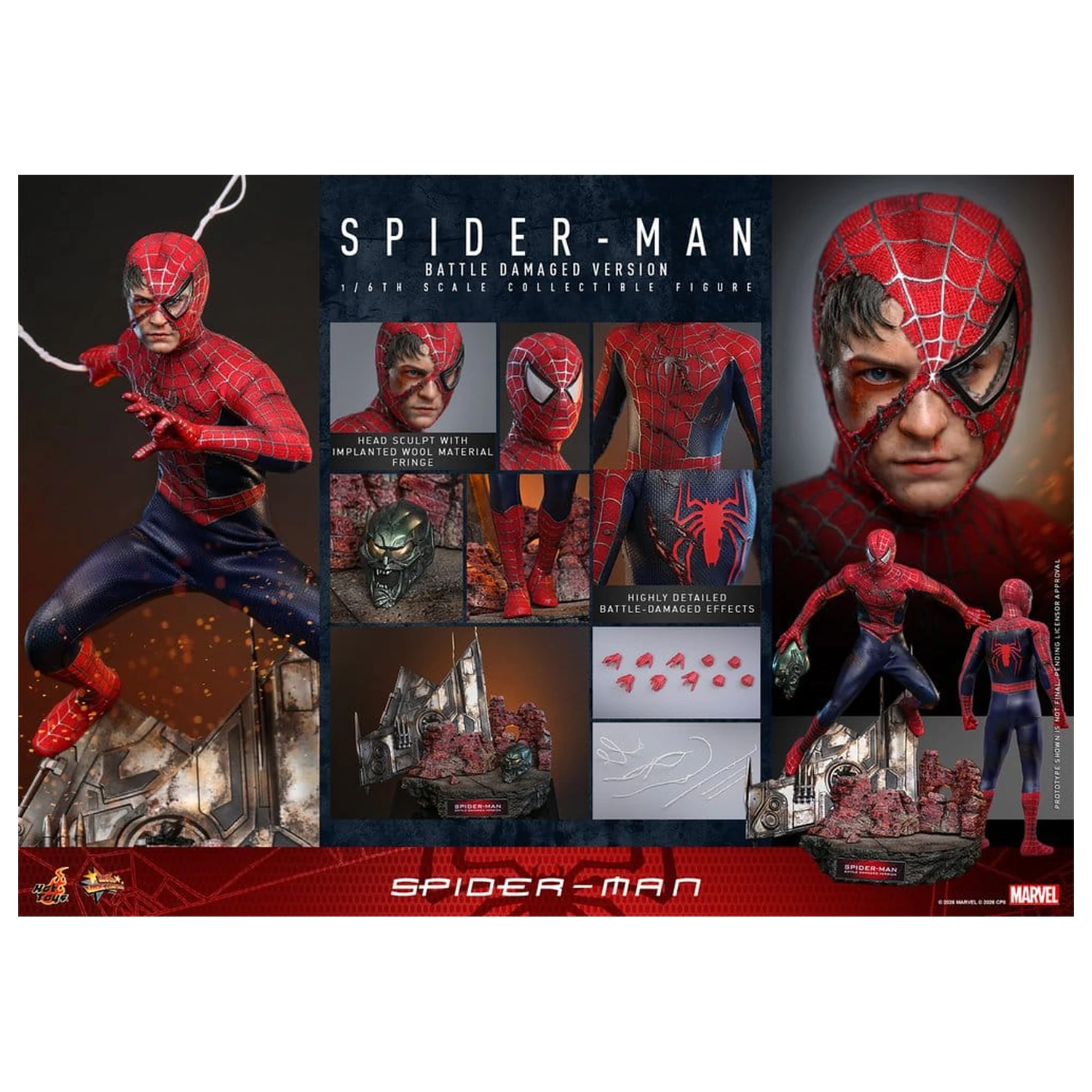 Spider-Man Movie Masterpiece Action-Figur 1/6 Spider-Man (Battle Damaged Version) 30 cm Produktfoto