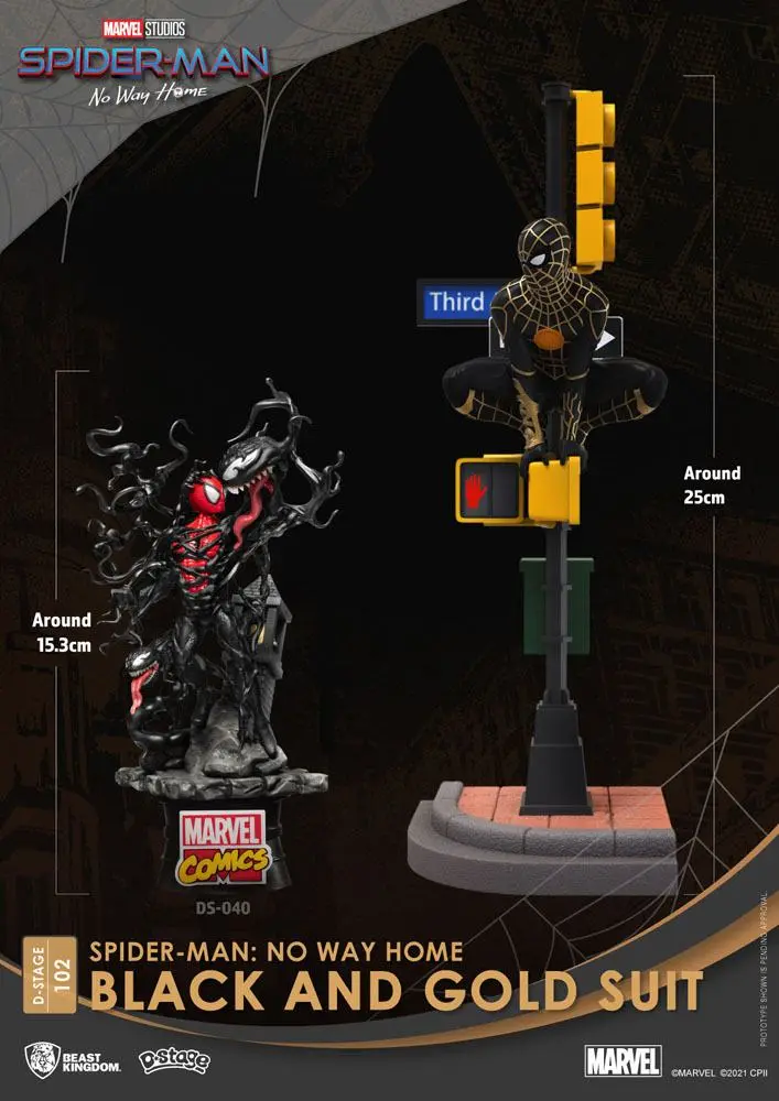 Spider-Man: No Way Home D-Stage PVC Diorama Spider-Man Black and Gold Suit Closed Box Version 25 cm termékfotó