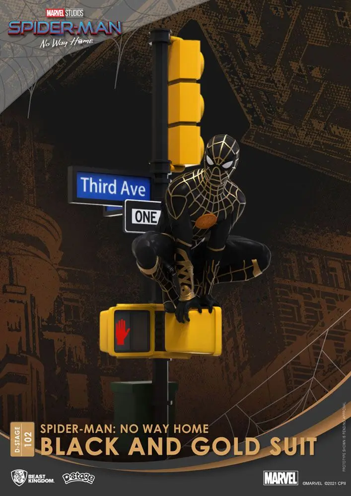 Spider-Man: No Way Home D-Stage PVC Diorama Spider-Man Black and Gold Suit Closed Box Version 25 cm termékfotó