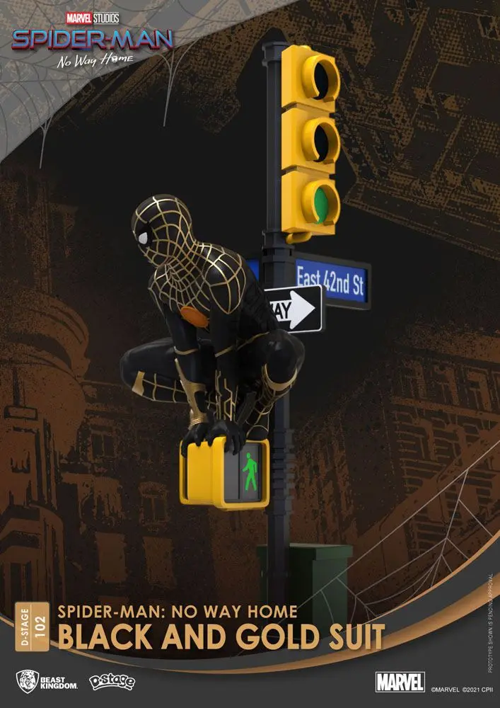 Spider-Man: No Way Home D-Stage PVC Diorama Spider-Man Black and Gold Suit Closed Box Version 25 cm termékfotó