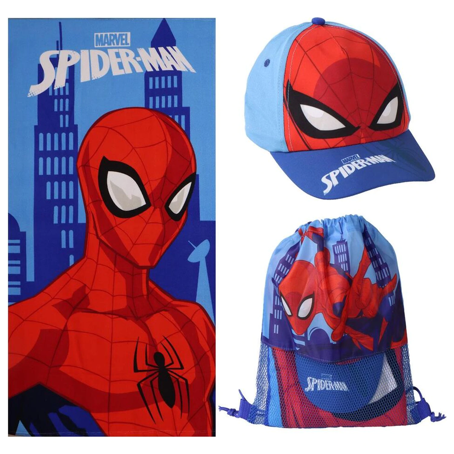 Marvel Spiderman Handtuch + Tasche + Kappe Set Produktfoto