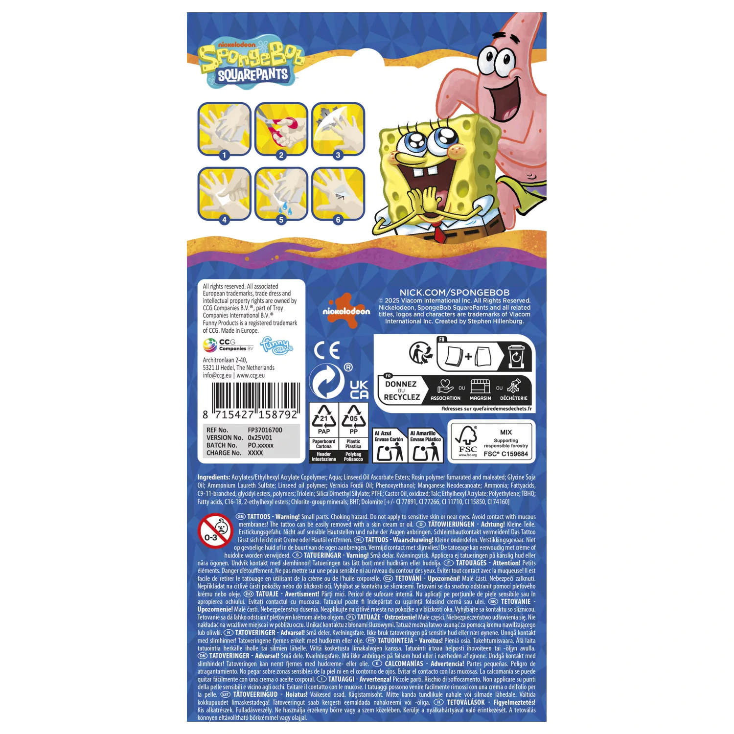 SpongeBob Fun tattoo 12 Stück Produktfoto
