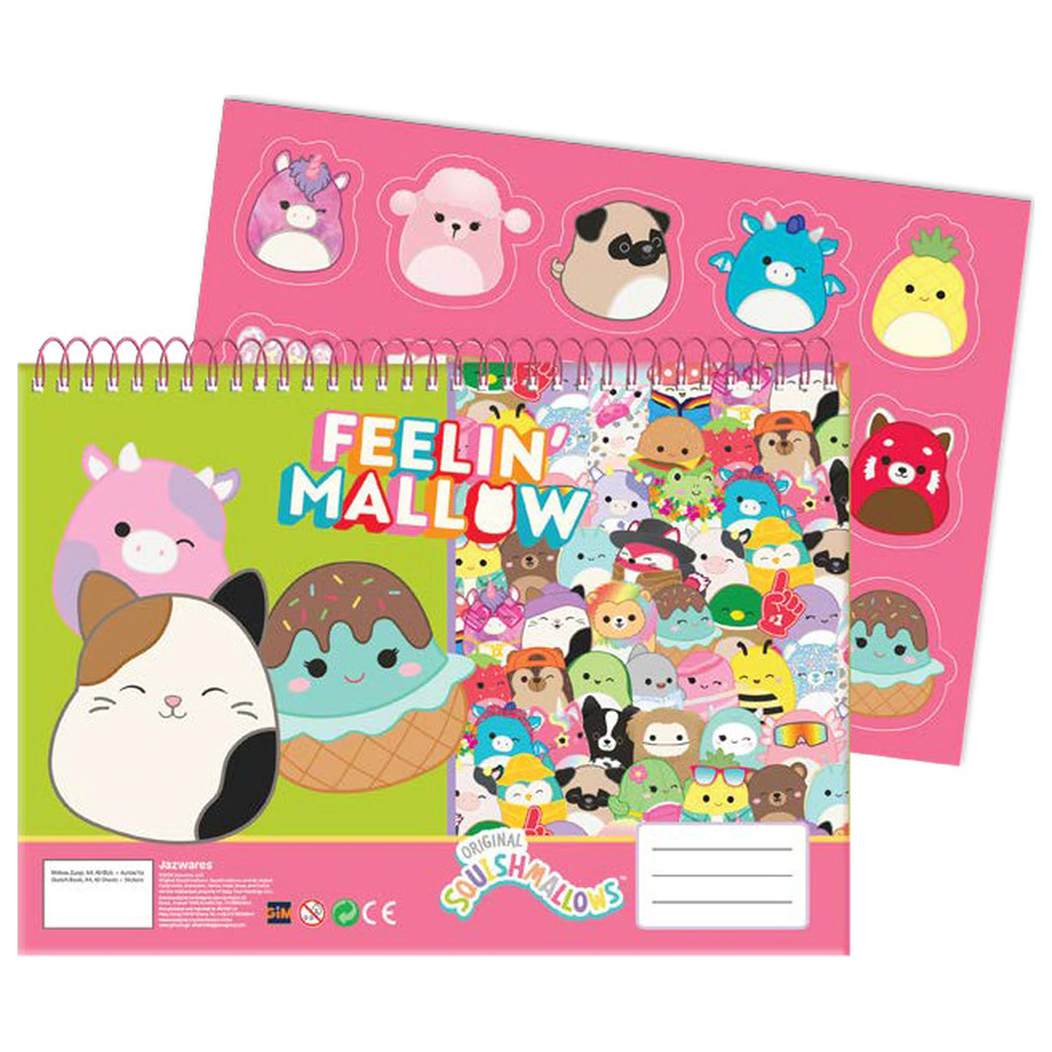 Squishmallows Feelin' A4 Spiral-Skizzenbuch mit 40 Blatt und Stickern Produktfoto