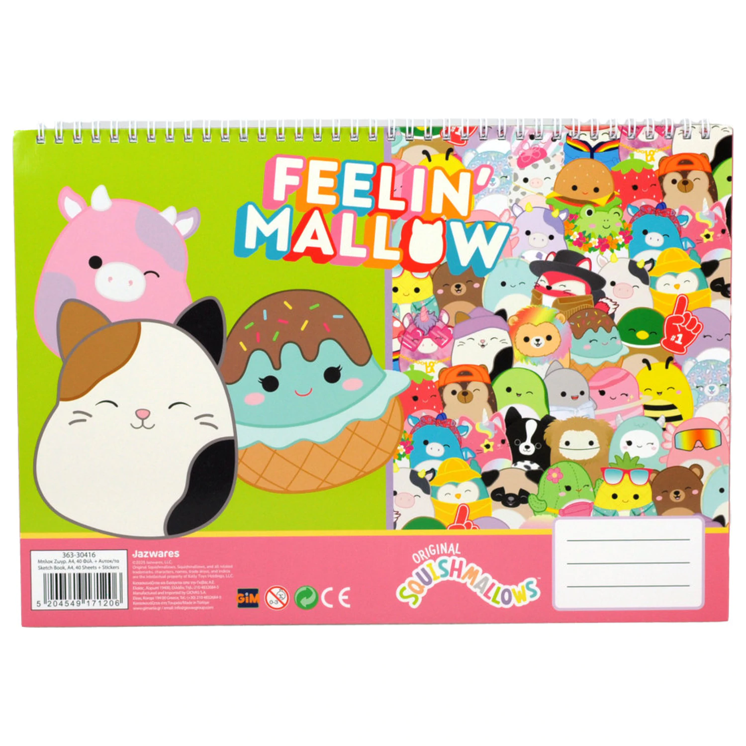Squishmallows Feelin' A4 Spiral-Skizzenbuch mit 40 Blatt und Stickern Produktfoto