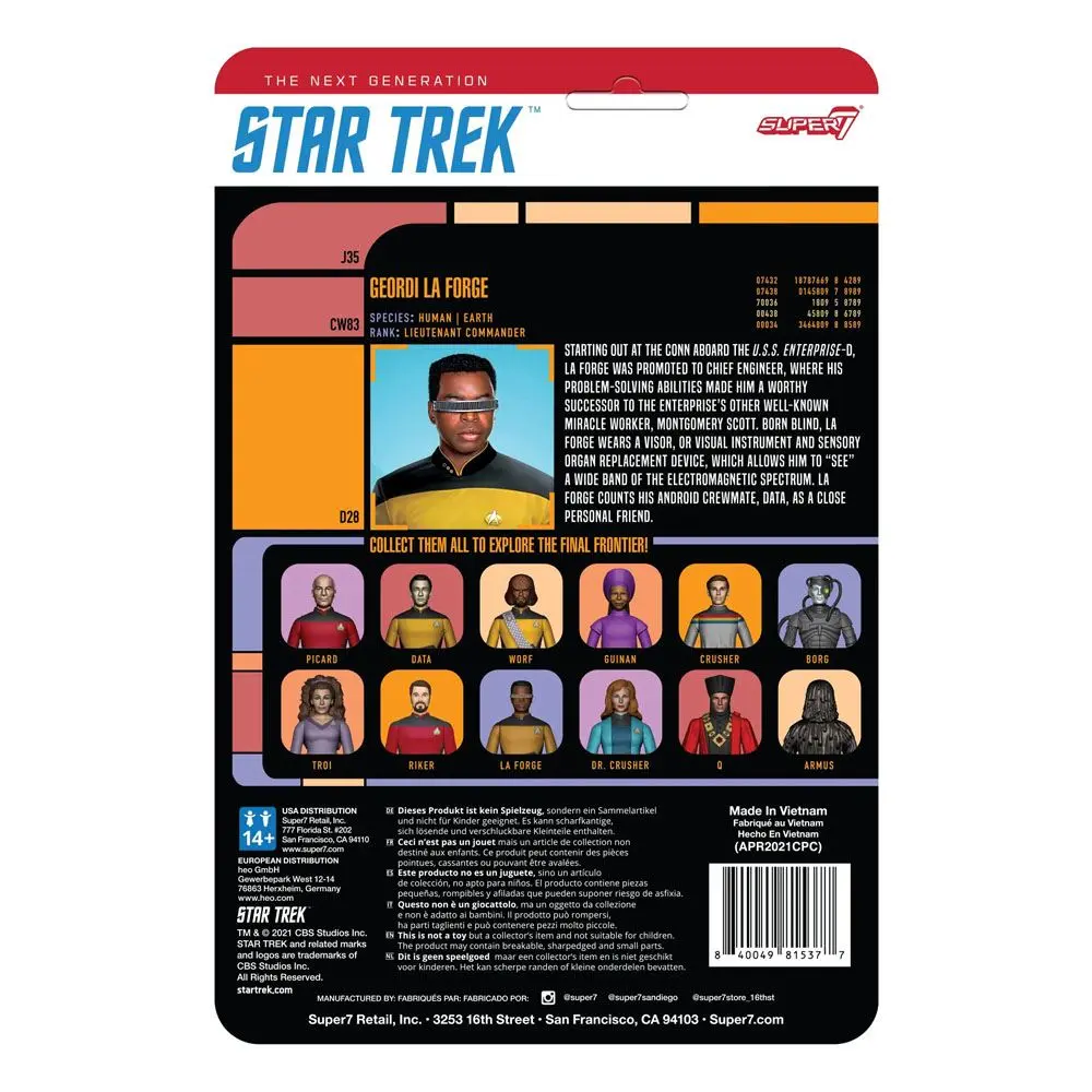 Star Trek: The Next Generation ReAction Actionfigur Wave 2 Lt. Commander La Forge 10 cm Produktfoto