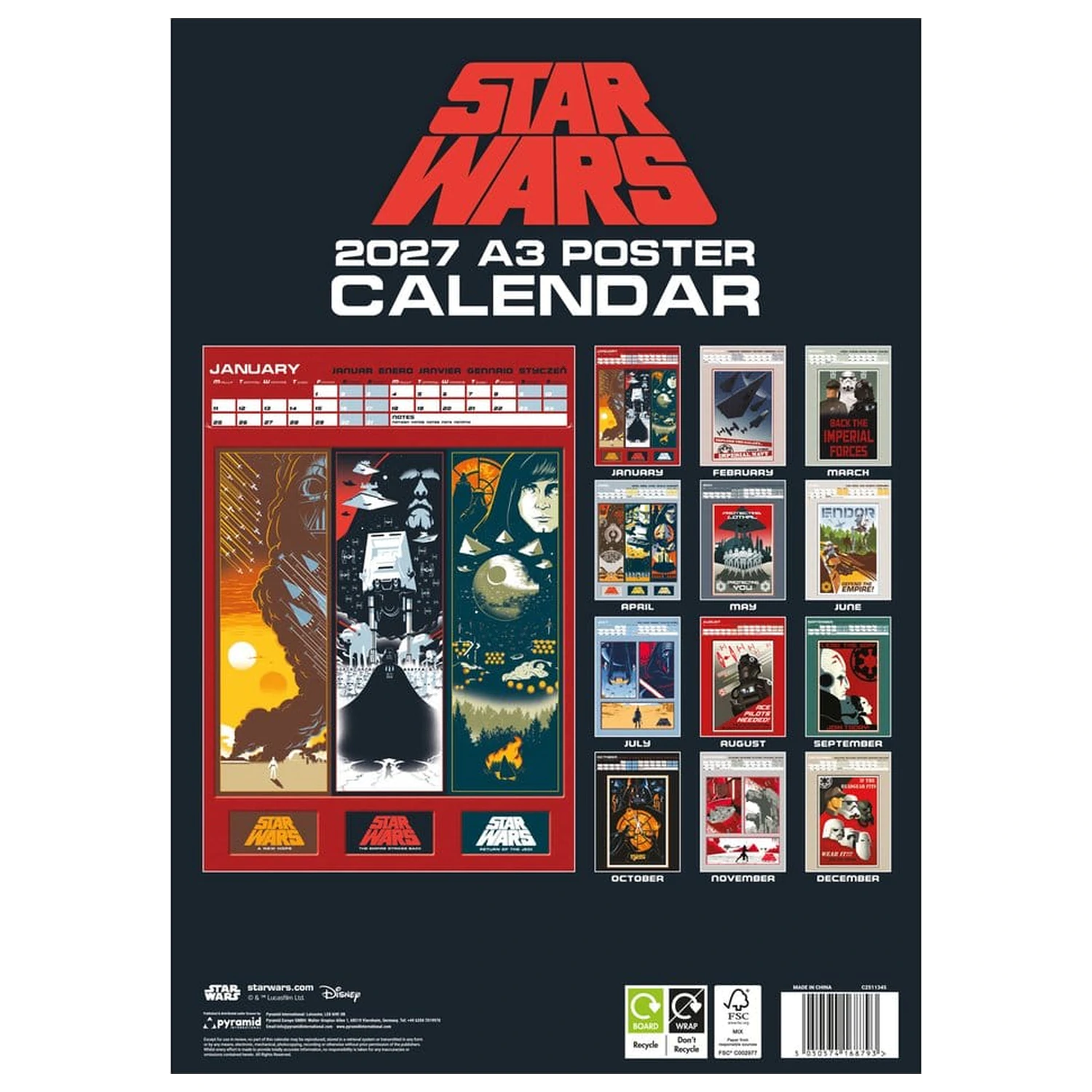 Star Wars Kalender A3 Poster 2027 Produktfoto