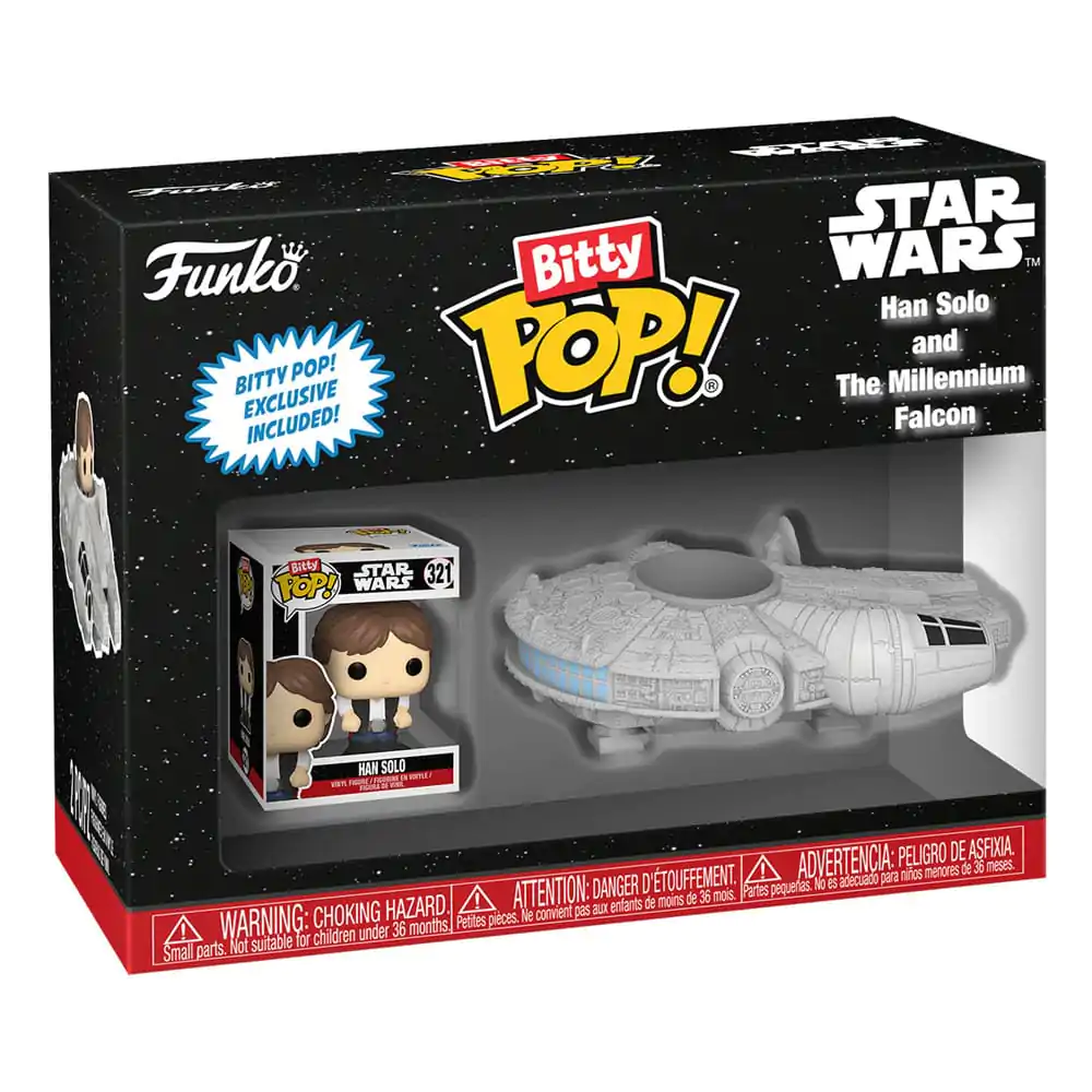 Star Wars Bitty Funko POP! Rides Vinyl Figur Display Han Solo w/Millenium Falcon 2,5 cm Produktfoto