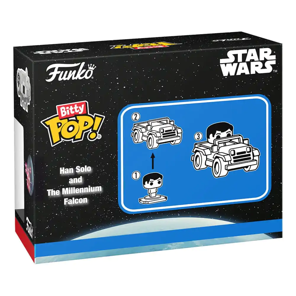 Star Wars Bitty Funko POP! Rides Vinyl Figur Display Han Solo w/Millenium Falcon 2,5 cm Produktfoto